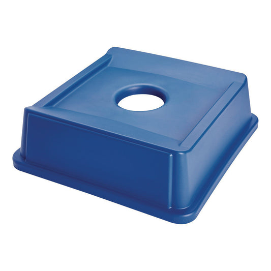 Rubbermaid Commercial Untouchable Bottle and Can Recycling Top, Round Opening,  20.13w x 20.13d x 6.25h, Blue (2791BLU)