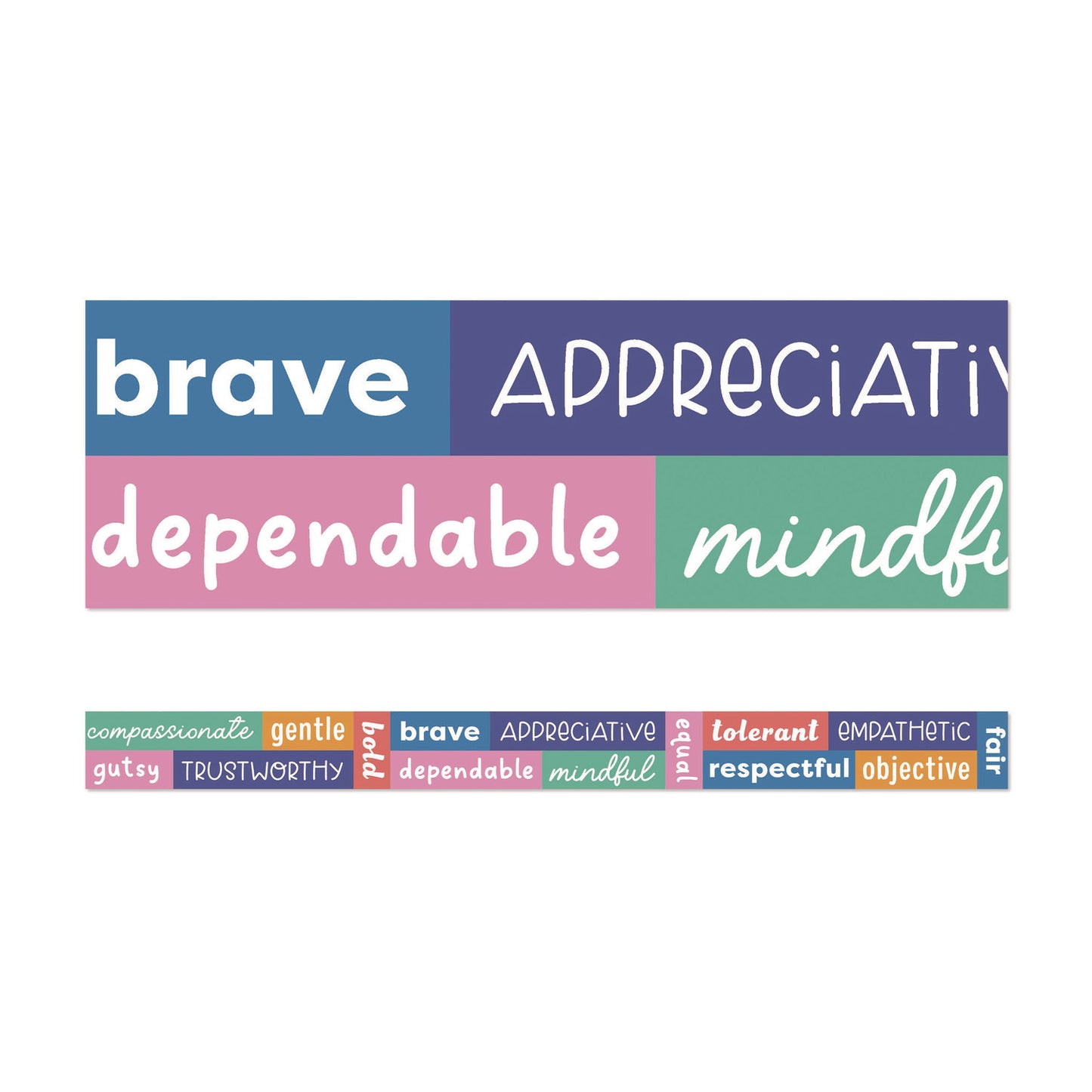 Carson-Dellosa Straight Borders, 12-Piece Set, Motivational: Positive Words, 3" x 3 ft, Multicolor (108520)