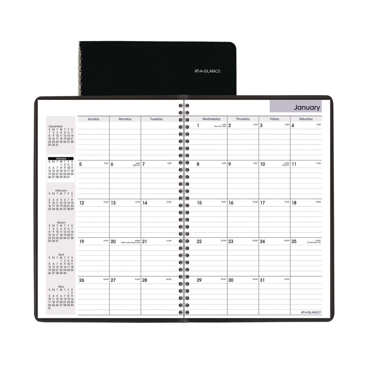 AT-A-GLANCE DayMinder Monthly Planner, Ruled Blocks, 12 x 8, Black Cover, 14-Month: Dec 2024 to Jan 2026 (G47000)