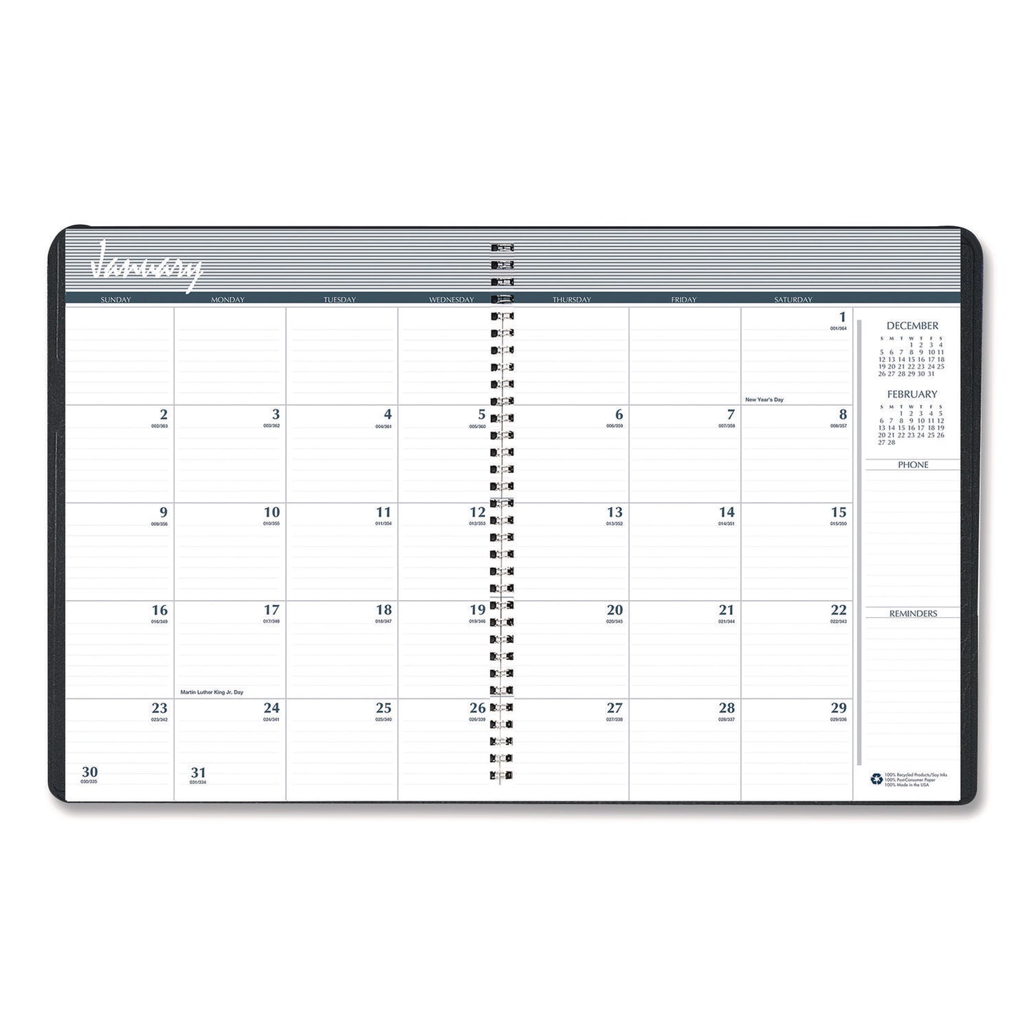 House of Doolittle 14-Month Recycled Ruled Monthly Planner, 8.75 x 6.78, Black Cover, 14-Month: Dec 2024 to Jan 2026 (262602)