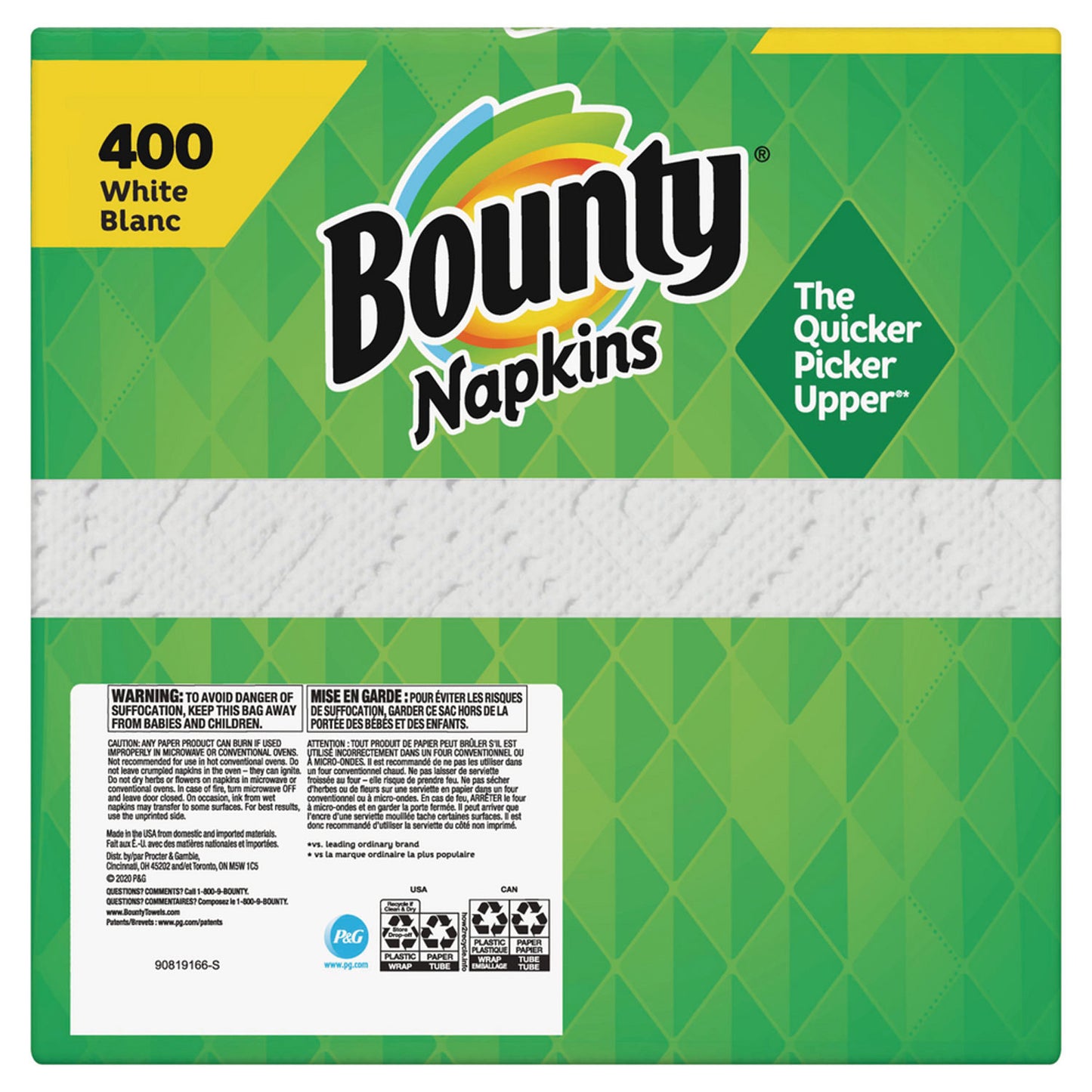 Bounty Quilted Napkins, 2-Ply, 12.1 x 12, White, 400/Pack, 4 Packs/Carton (19096)