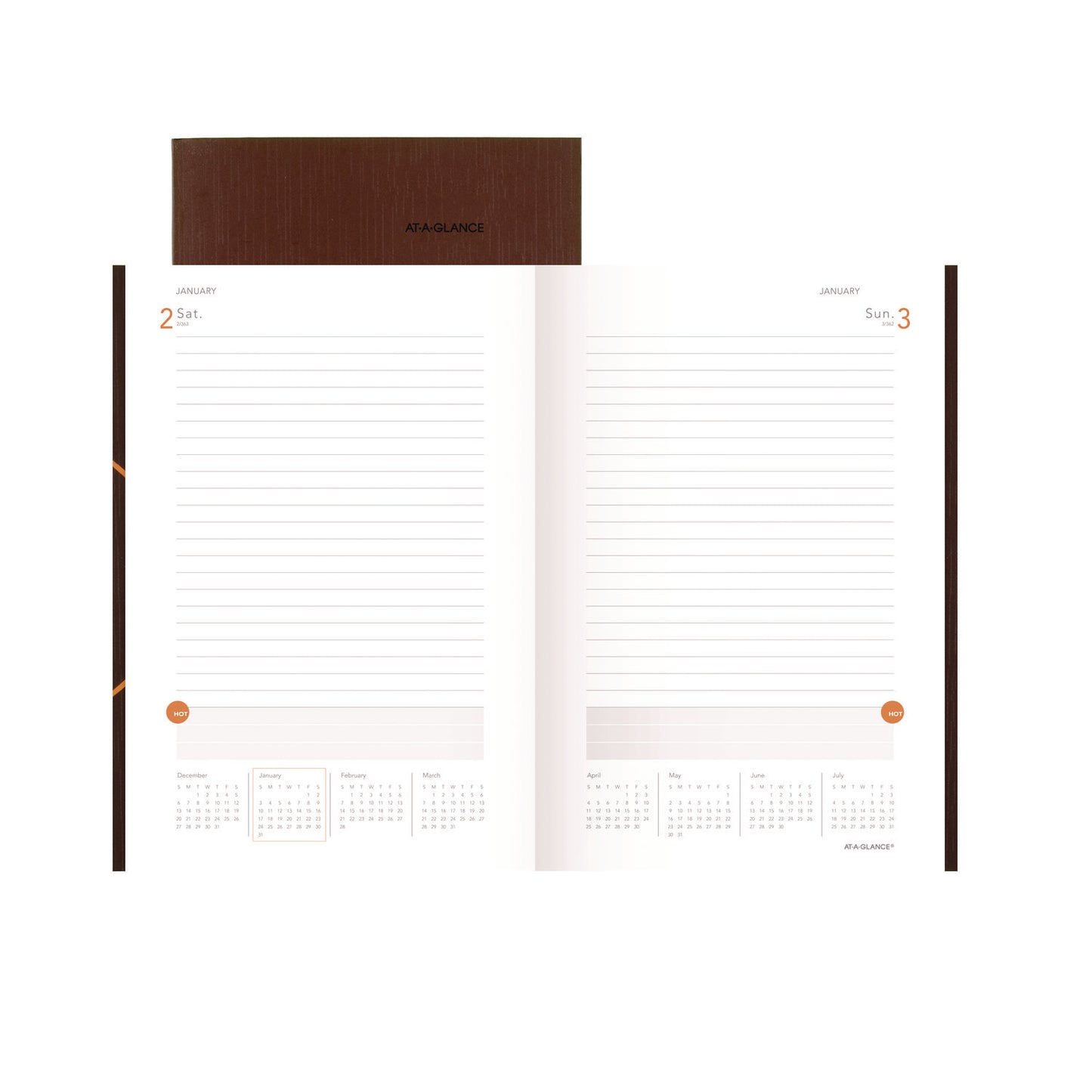 AT-A-GLANCE One-Day-Per-Page Planning Notebook, 9 x 6, Dark Brown/Orange Cover, 12-Month (Jan to Dec): 2025 (70620130)