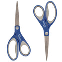 Westcott Scissors with Antimicrobial Protection, 8" Long, 3.25" Cut Length, Straight Blue/Gray Handle, 2/Pack (17836)