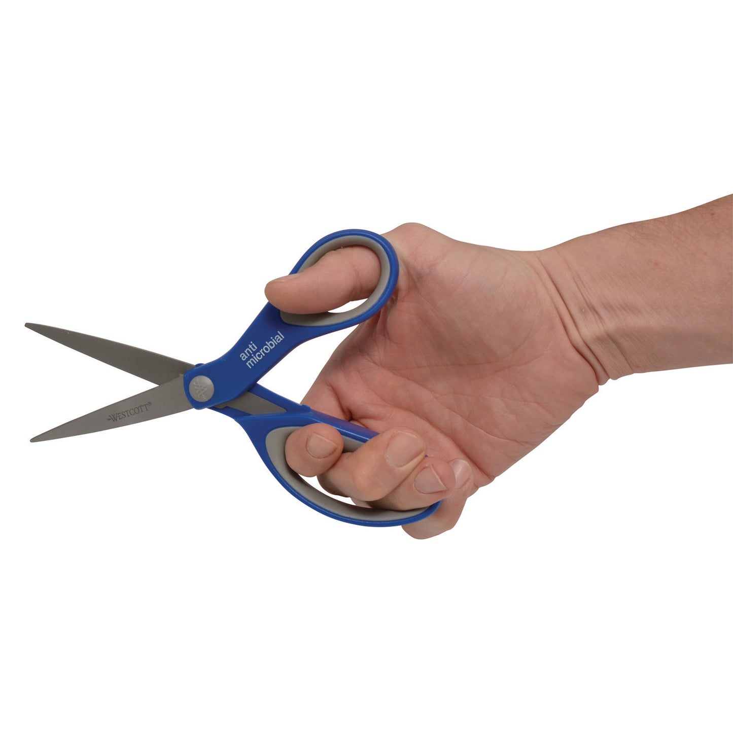 Westcott Scissors with Antimicrobial Protection, 8" Long, 3.25" Cut Length, Straight Blue/Gray Handle, 2/Pack (17836)