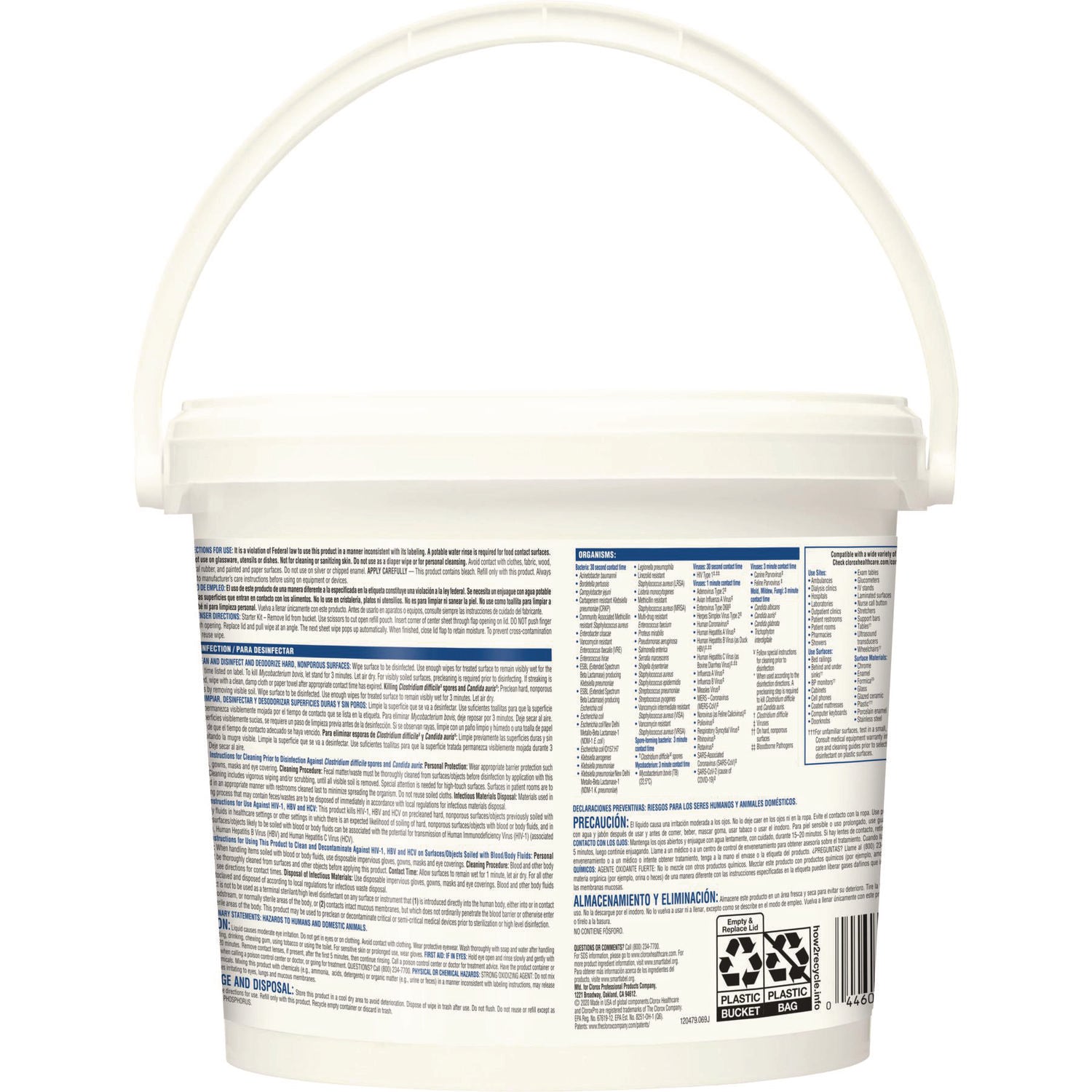 Clorox Healthcare Bleach Germicidal Wipes, 1-Ply, 12 x 12, Unscented, White, 110/Bucket (30358)