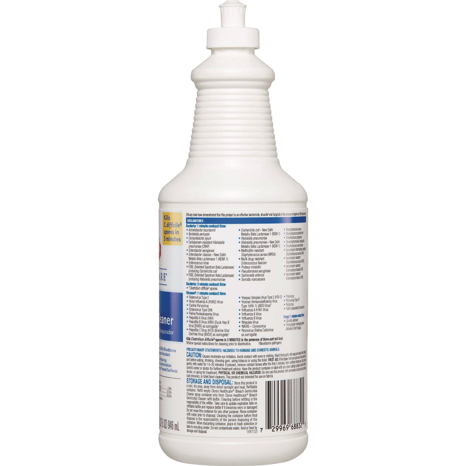 Clorox Healthcare Bleach Germicidal Cleaner, 32 oz Pull-Top Bottle, 6/Carton (68832)