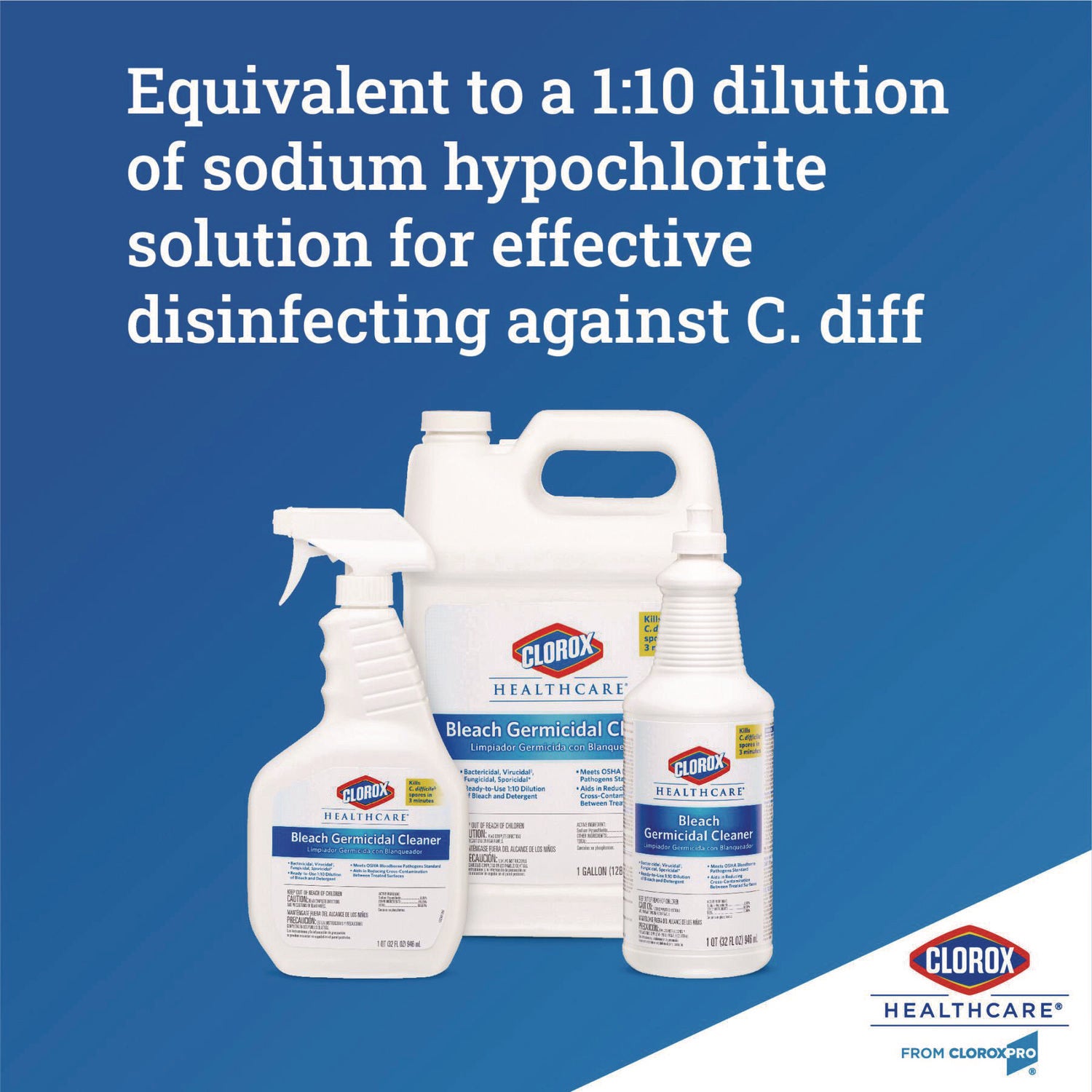 Clorox Healthcare Bleach Germicidal Cleaner, 128 oz Refill Bottle (68978EA)