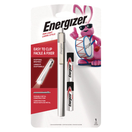 Energizer LED Pen Light, 2 AAA Batteries (Included), Silver/Black (PLED23AEH)