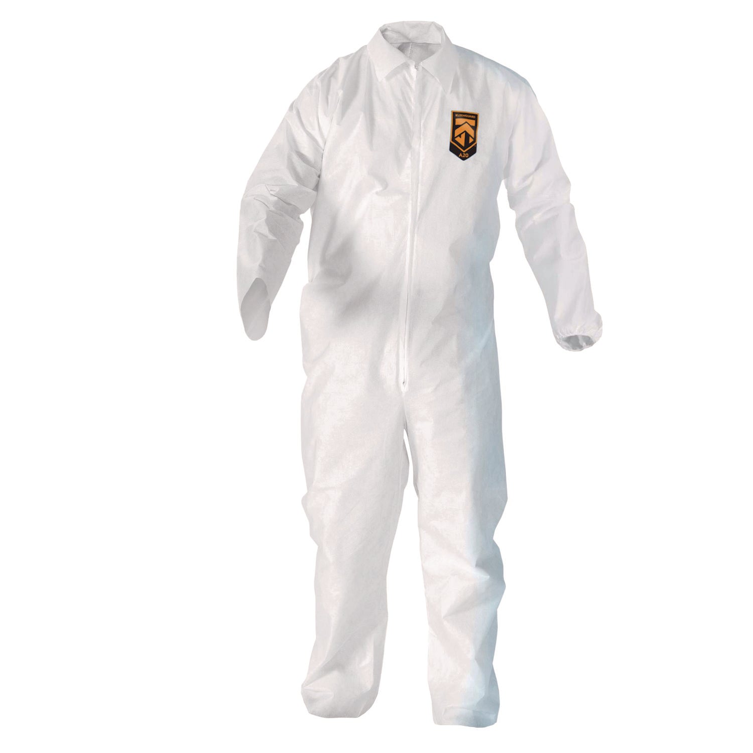 KleenGuard A20 Breathable Particle Protection Coveralls, Zip Front, Elastic Back, Wrists, Ankles, 3X-Large, White, 20/Carton (49106)