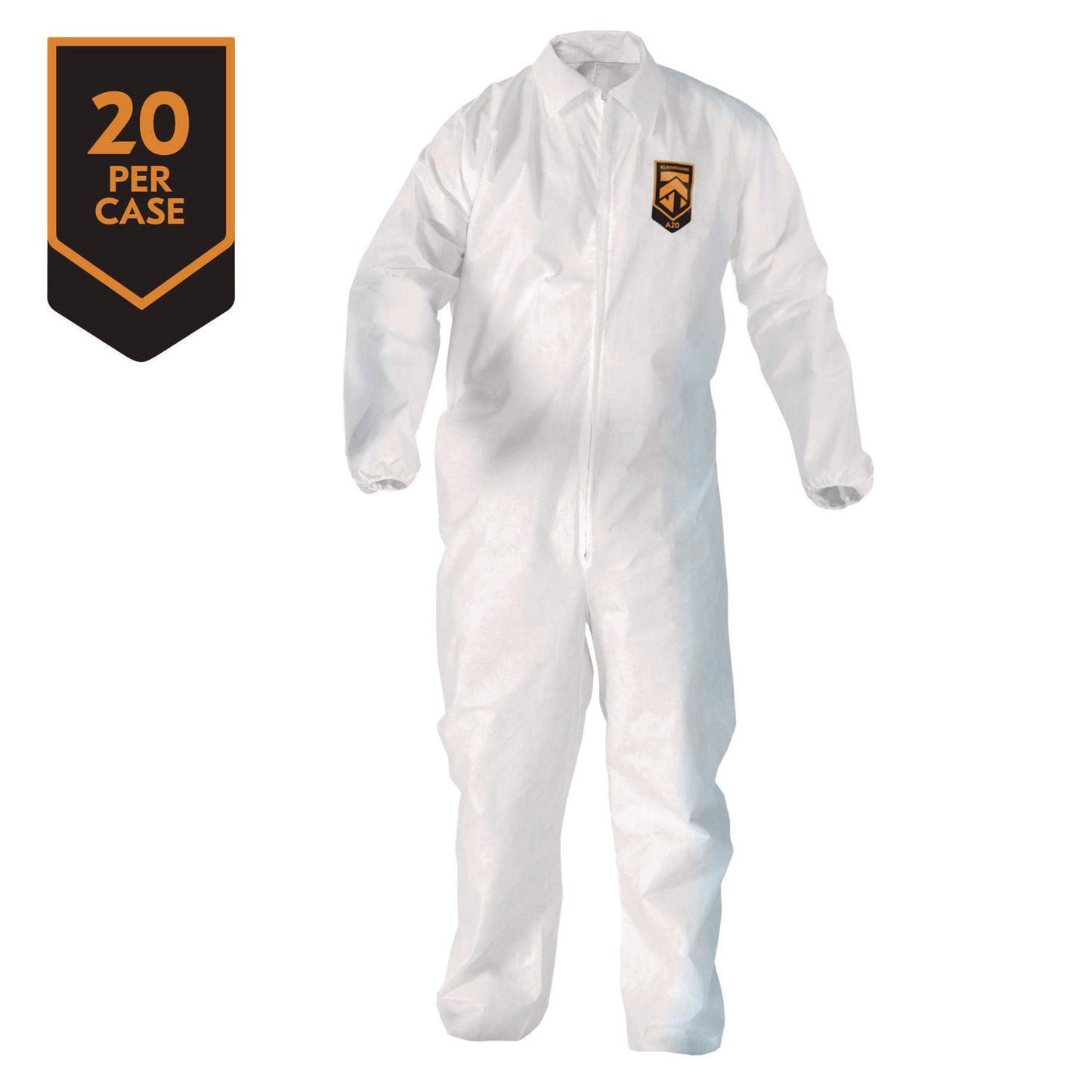 KleenGuard A20 Breathable Particle Protection Coveralls, Zip Front, Elastic Back, Wrists, Ankles, 3X-Large, White, 20/Carton (49106)