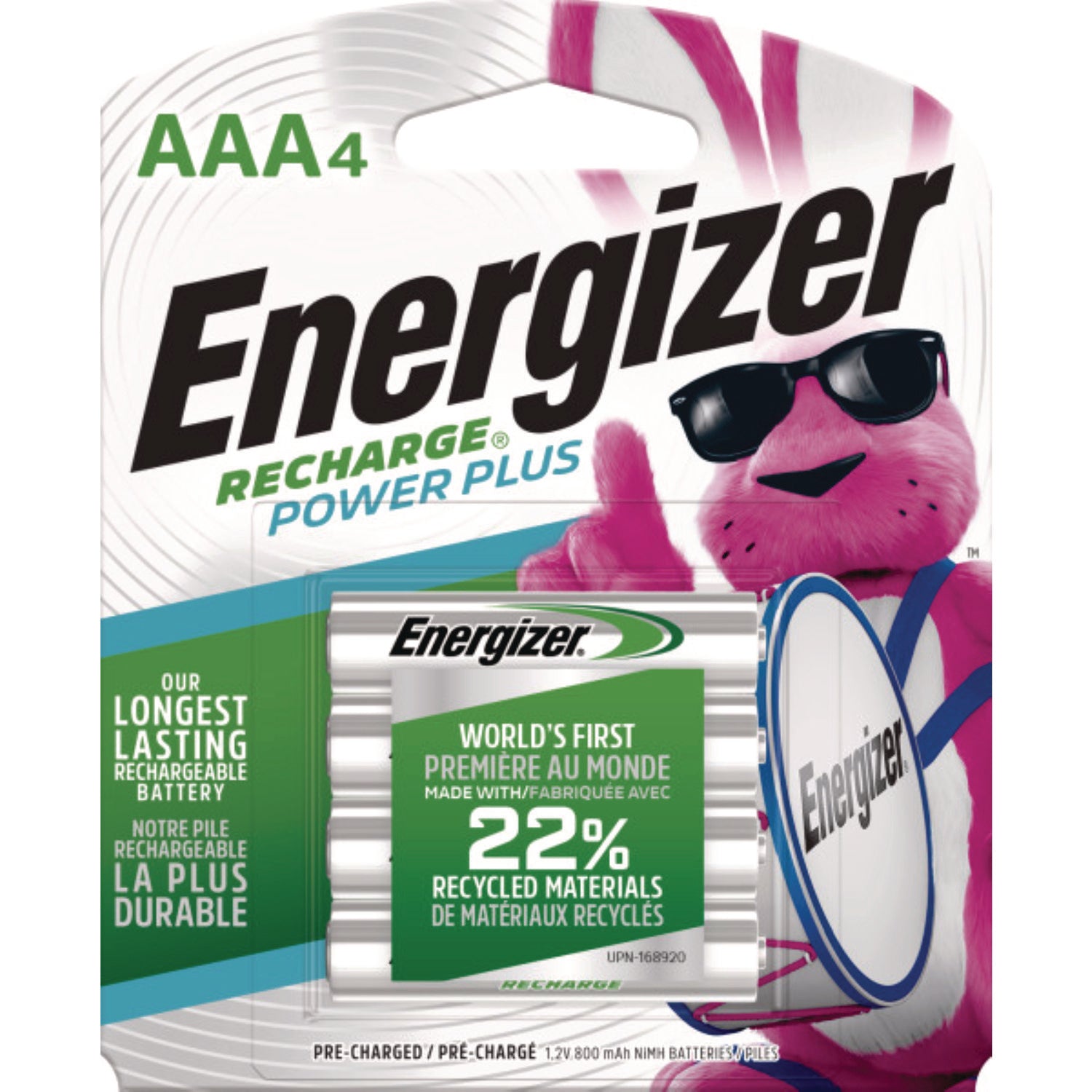 Energizer NiMH Rechargeable AAA Batteries, 1.2 V, 4/Pack (NH12BP4)