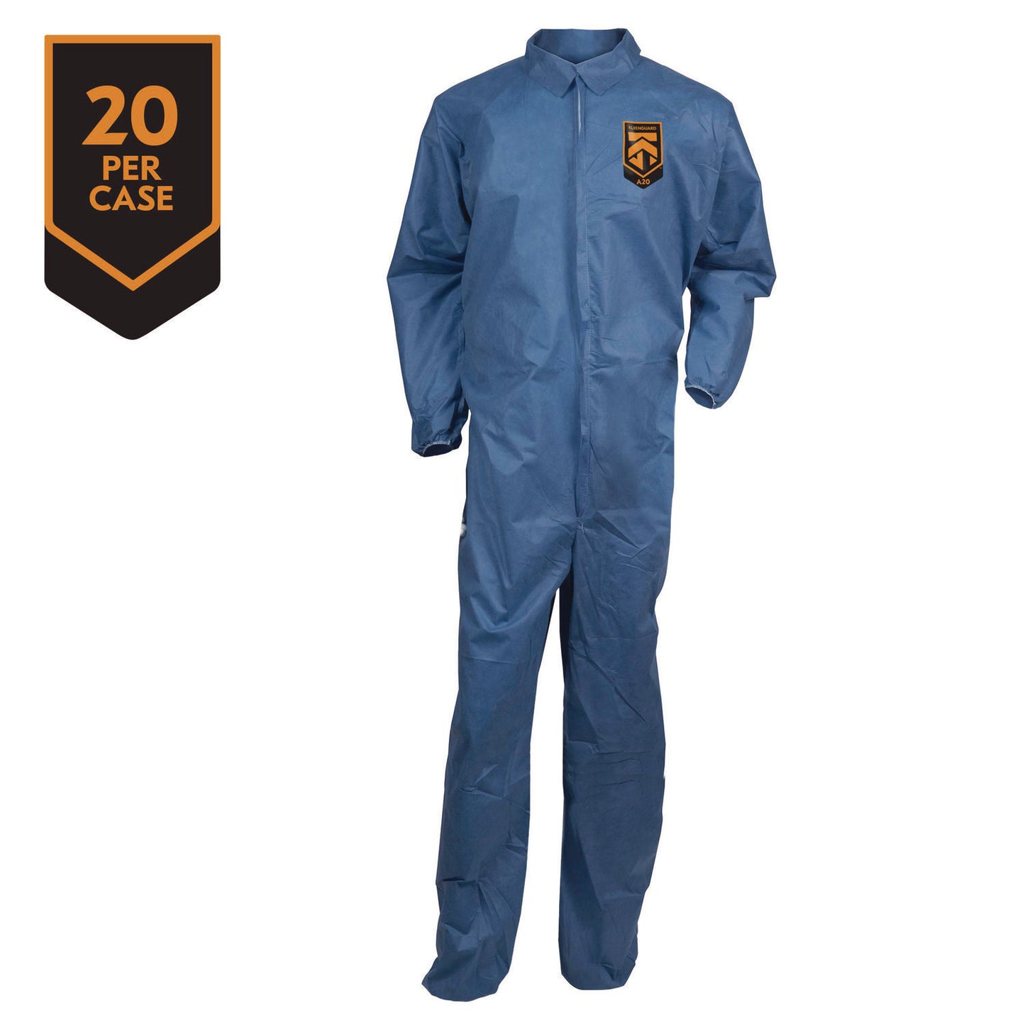 KleenGuard A20 Breathable Particle Protection Coveralls, Zip Front, Elastic Back, Wrists, Ankles, 3X-Large, Blue, 20/Carton (58506)