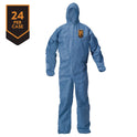 KleenGuard A20 Breathable Particle Protection Coveralls, Zip Front, Hood, Elastic Back, Wrists, Ankles, 2X-Large, Blue, 24/Carton (58515)