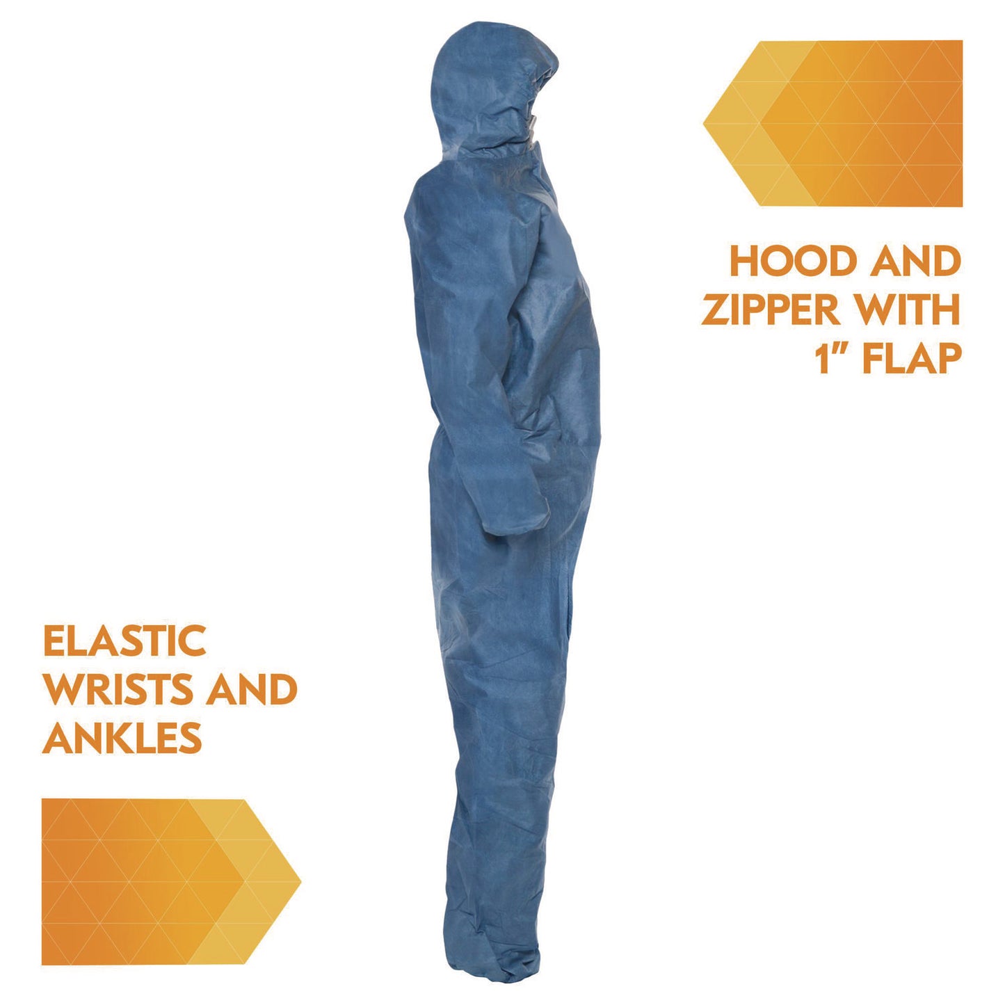 KleenGuard A20 Breathable Particle Protection Coveralls, Zip Front, Hood, Elastic Back, Wrists, Ankles, 2X-Large, Blue, 24/Carton (58515)