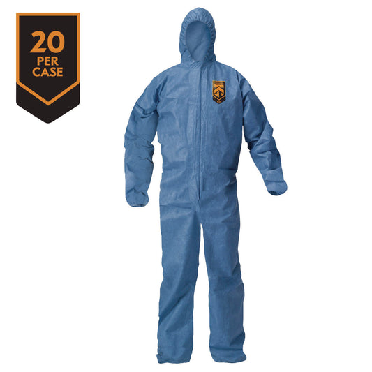 KleenGuard A20 Breathable Particle Protection Coveralls, Zip Front, Hood, Elastic Back, Wrists, Ankles, 3X-Large, Blue, 20/Carton (58516)