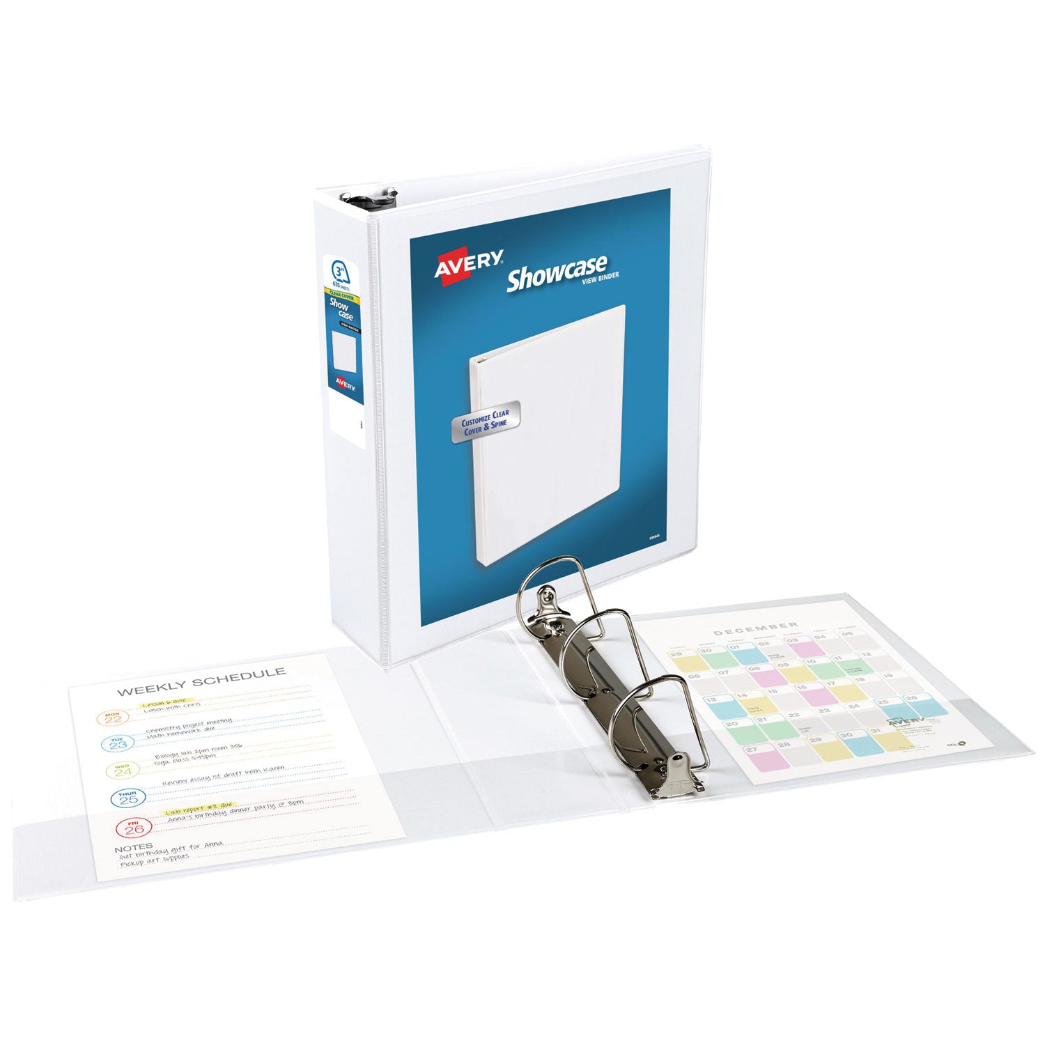 Avery Showcase Economy View Binders with Slant Rings, 3 Rings, 3" Capacity, 11 x 8.5, White (19751)