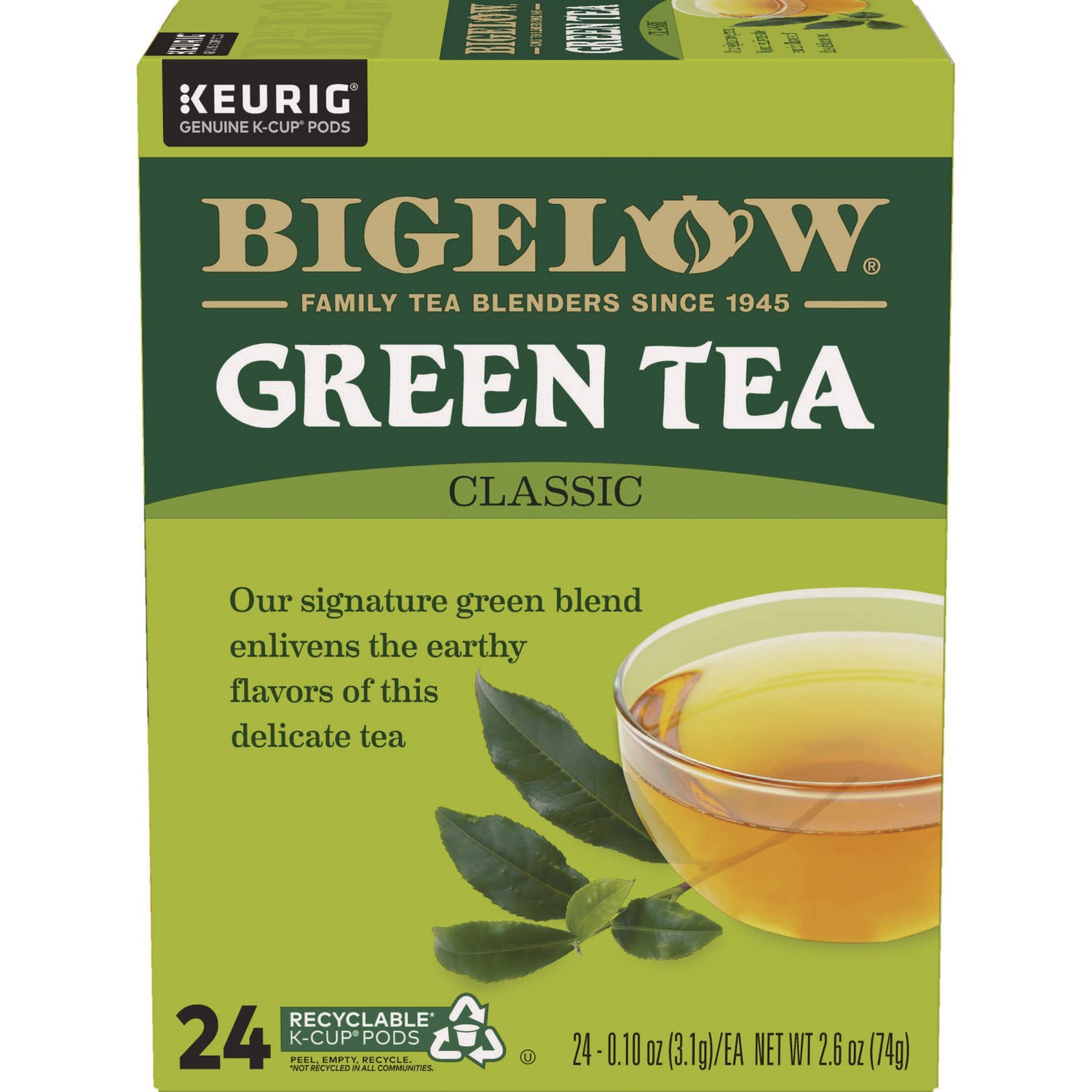 Bigelow Green Tea K-Cup Pack, 24/Box, 4 Box/Carton (6085CT)