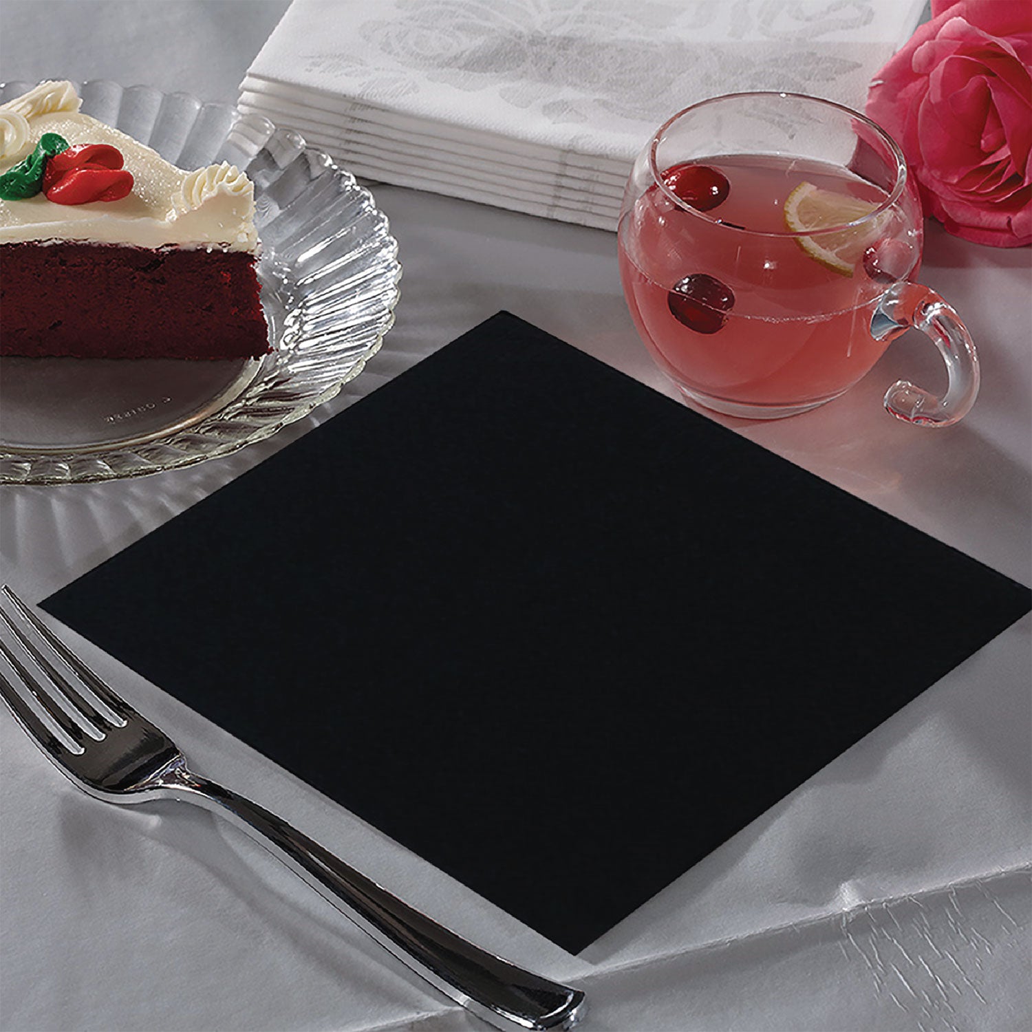 Paterson Beverage Napkins, 2-Ply, 9 x 9, Black, 1,000/Carton (NG01073)