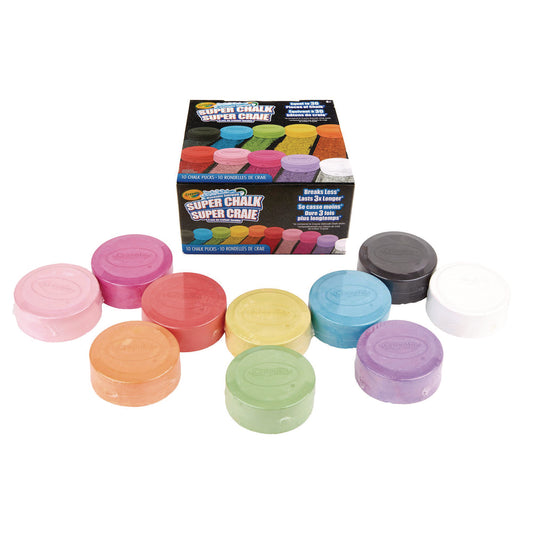 Crayola Super Chalk, 1" x 2.8" Diameter, 10 Assorted Colors, 10 Pucks/Box (518303)