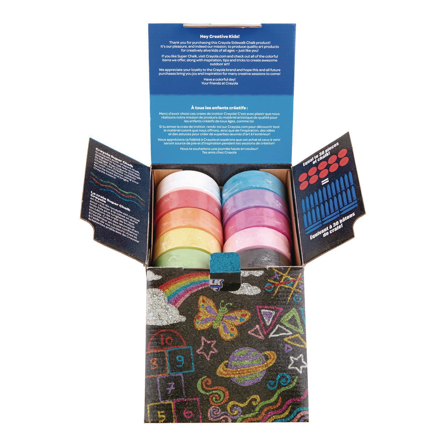 Crayola Super Chalk, 1" x 2.8" Diameter, 10 Assorted Colors, 10 Pucks/Box (518303)