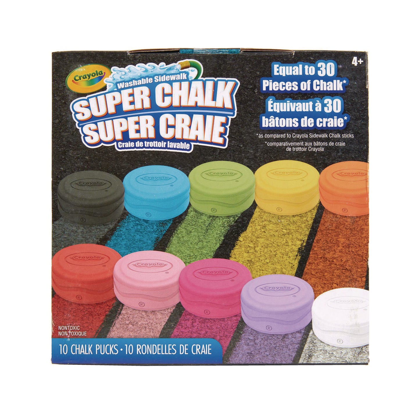 Crayola Super Chalk, 1" x 2.8" Diameter, 10 Assorted Colors, 10 Pucks/Box (518303)