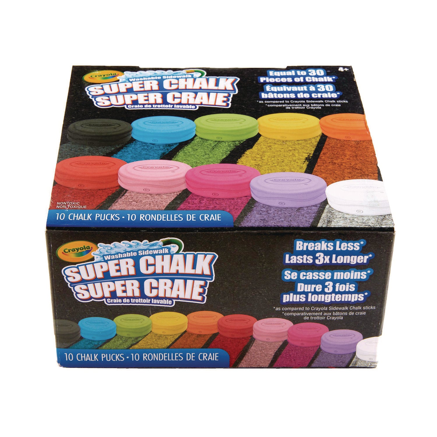 Crayola Super Chalk, 1" x 2.8" Diameter, 10 Assorted Colors, 10 Pucks/Box (518303)