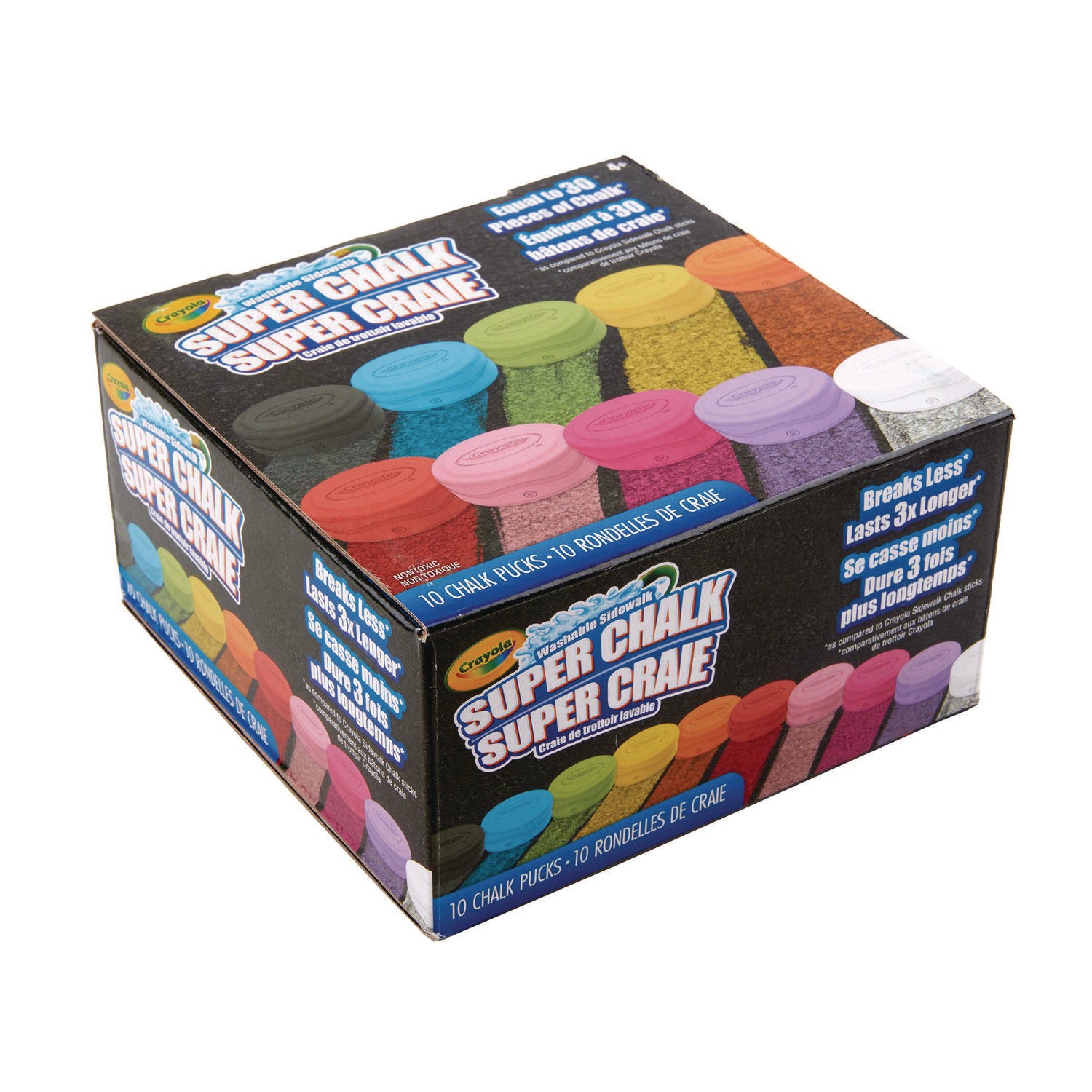 Crayola Super Chalk, 1" x 2.8" Diameter, 10 Assorted Colors, 10 Pucks/Box (518303)