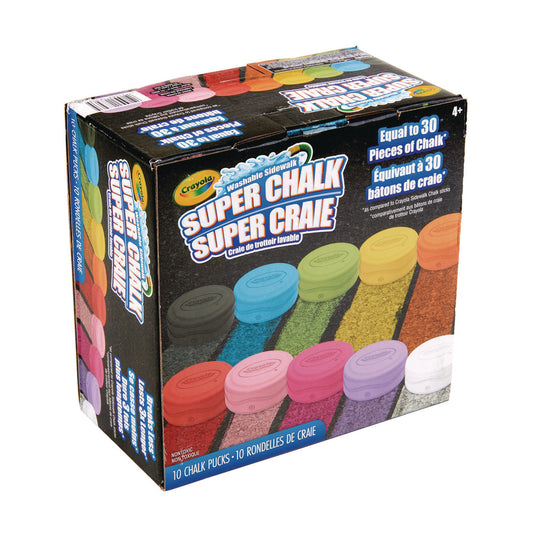 Crayola Super Chalk, 1" x 2.8" Diameter, 10 Assorted Colors, 10 Pucks/Box (518303)