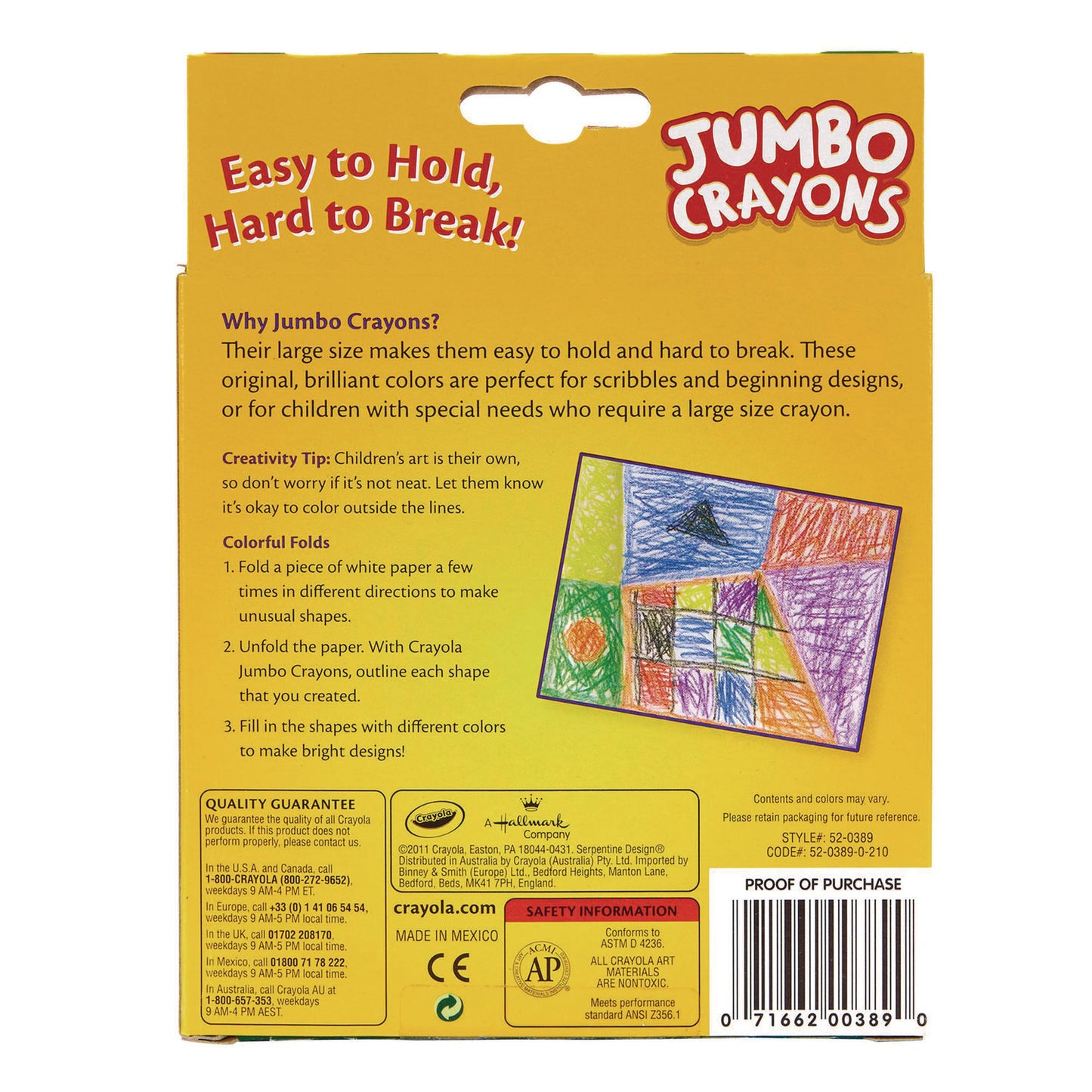 Crayola Jumbo Crayons, Assorted Colors, 8/Box (520389)