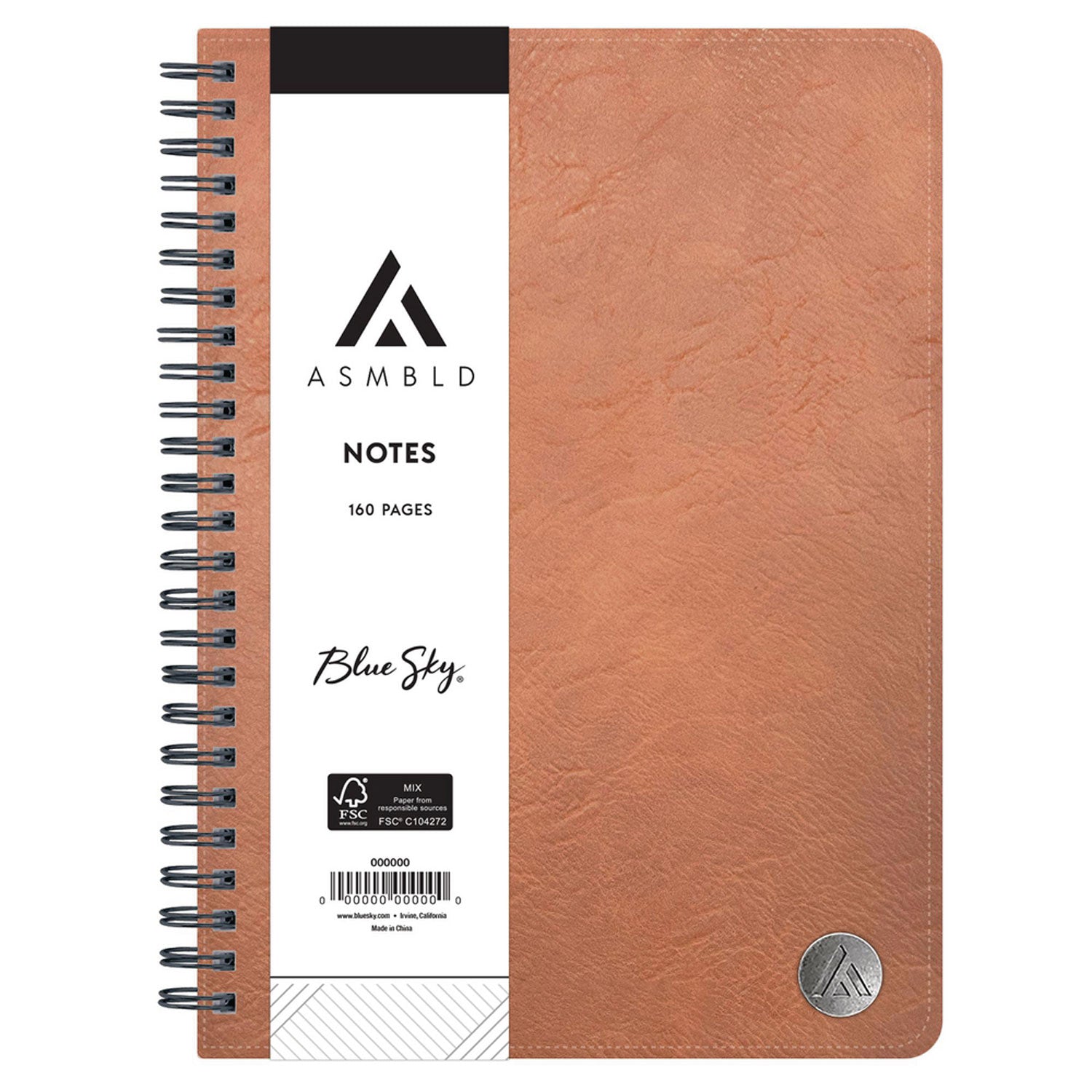 Blue Sky ASMBLD Faux Leather Wirebound Notebook, 1-Subject, Medium/College Rule, Tan Cover, (80) 8.5 x 5.75 Sheets (150538)