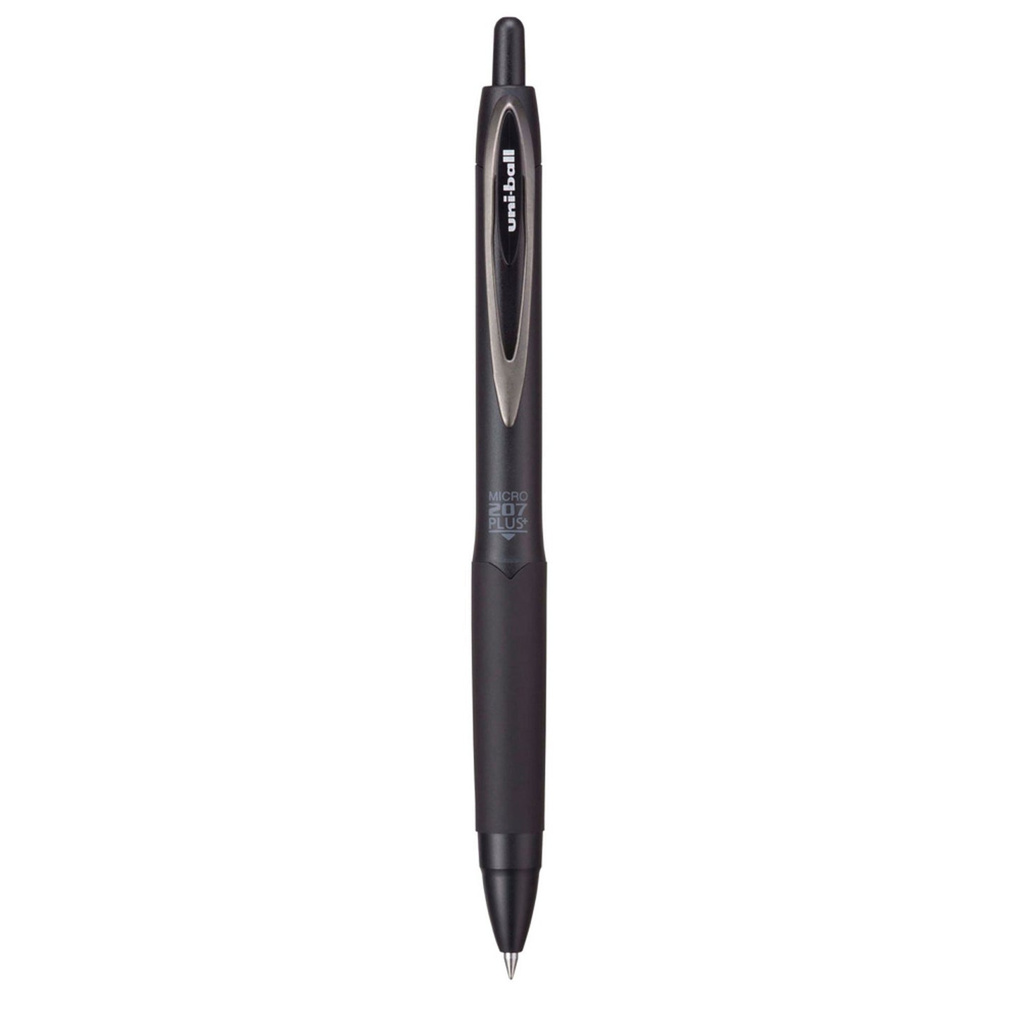 uni-ball 207 Plus+ Gel Pen, Retractable, Micro 0.5 mm, Black Ink, Black Barrel, Dozen (70606)