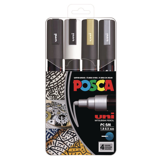 POSCA Water-Based Paint Markers, Medium Bullet Tip, Assorted Colors, 4/Set (PC5M4C)