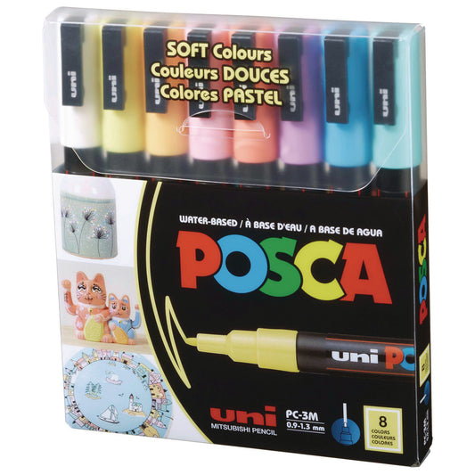 POSCA Water-Based Paint Markers, Fine Bullet Tip, 0.9 mm/1.3 mm, Assorted Colors, 8/Set (PC3M8CSFTCLR)