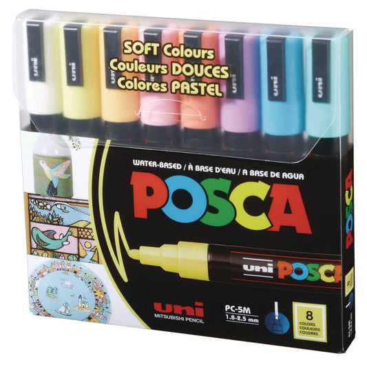POSCA Water-Based Paint Markers, Medium Bullet Tip, 1.8 mm/2.5 mm, Assorted Colors, 8/Set (PC5M8CSFTCLR)