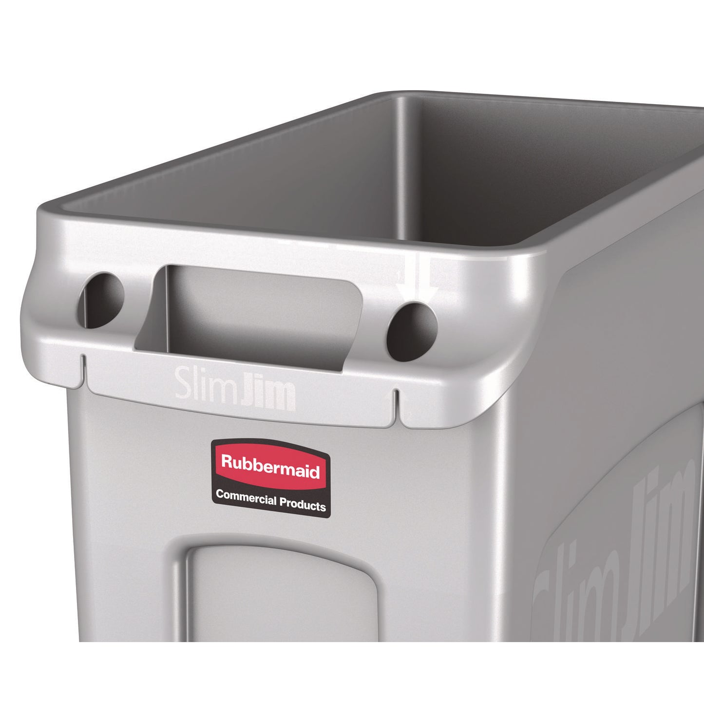 Rubbermaid Commercial Slim Jim Waste Container with Handles, 16 gal, Plastic, Light Gray (1971258)