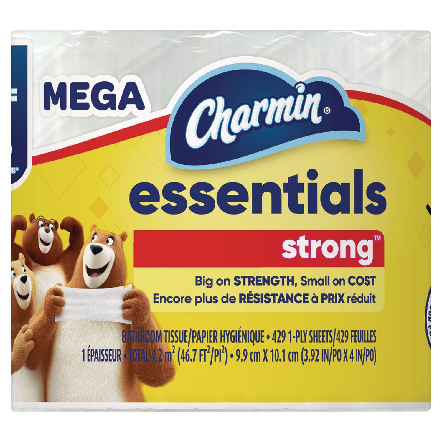 Charmin Essentials Strong Bathroom Tissue, Septic Safe, 1-Ply, White, 429/Roll, 36 Rolls/Carton (05044)