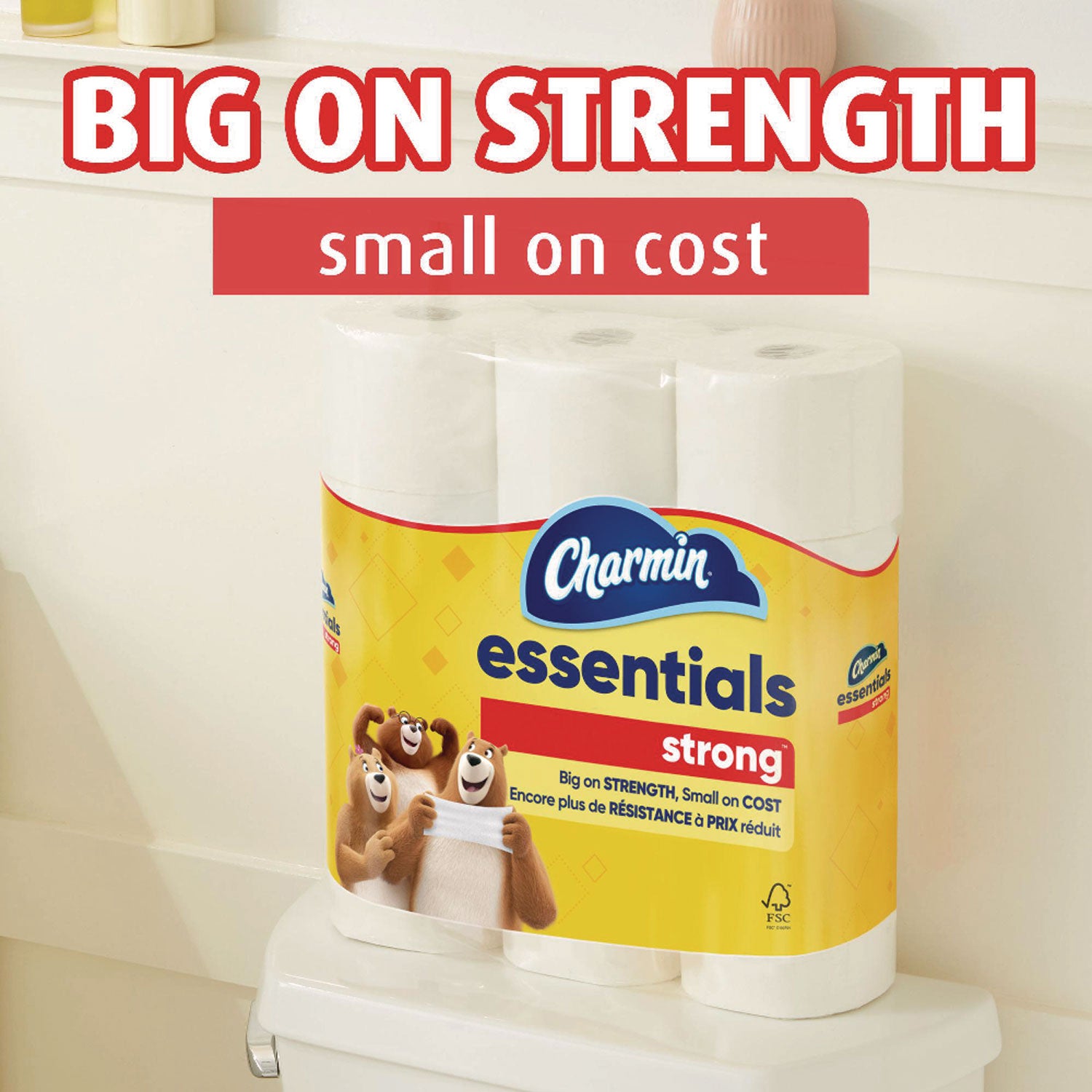 Charmin Essentials Strong Bathroom Tissue, Septic Safe, 1-Ply, White, 429/Roll, 36 Rolls/Carton (05044)