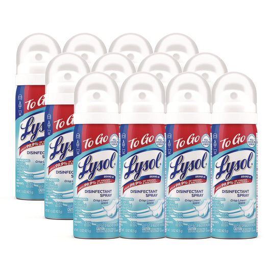 LYSOL Disinfectant Spray To Go, Crisp Linen Scent, 1.5 oz Aerosol Spray, 12/Carton (99923CT)