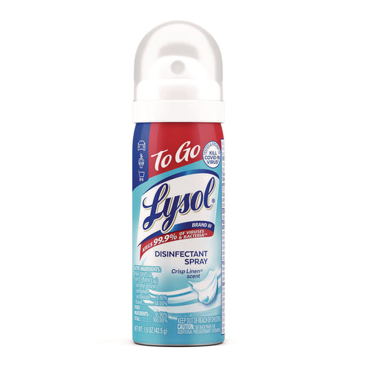 LYSOL Disinfectant Spray To Go, Crisp Linen Scent, 1.5 oz Aerosol Spray, 12/Carton (99923CT)