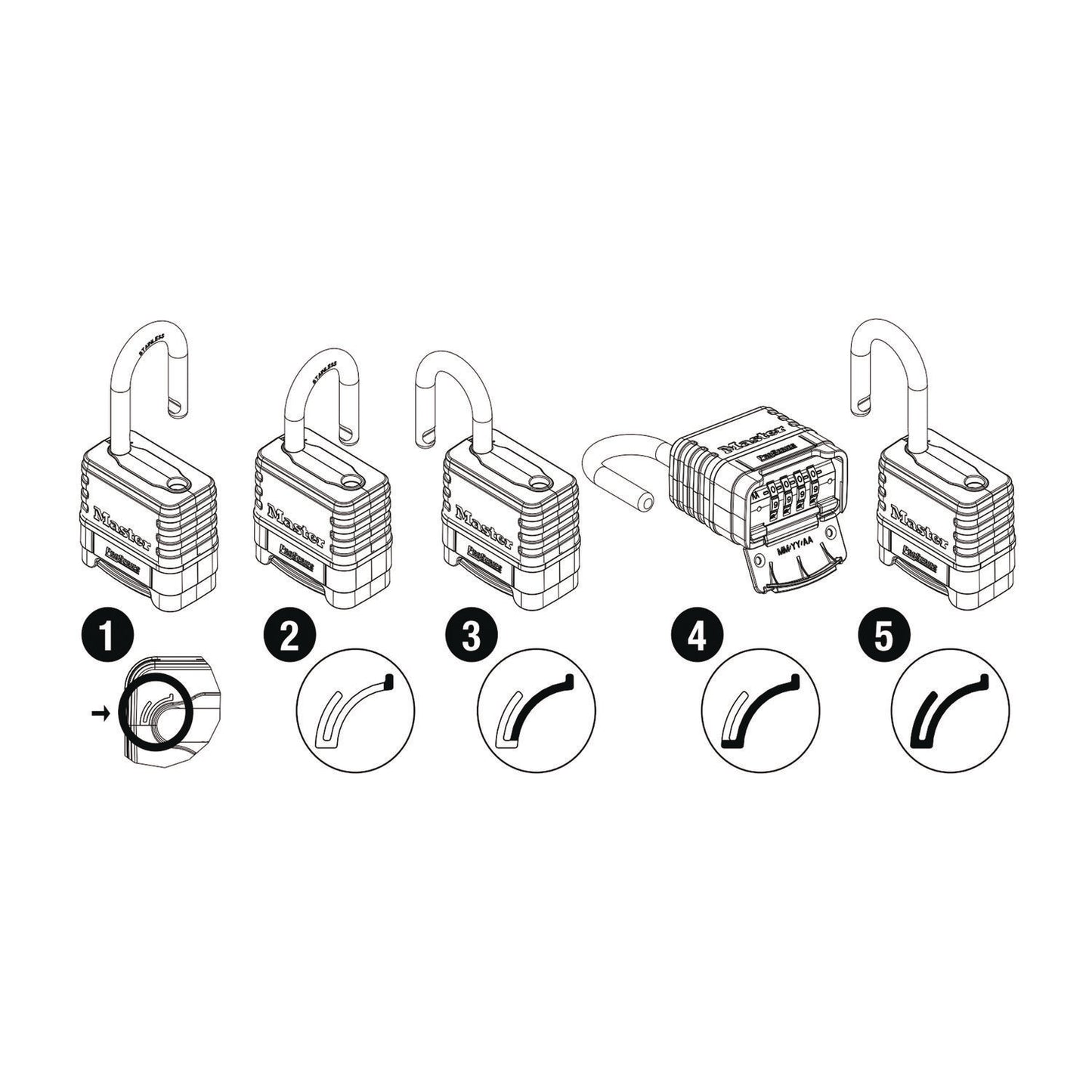 Master Lock ProSeries Stainless Steel Easy-to-Set Combination Lock, Stainless Steel, 2.18" Wide (1174D)