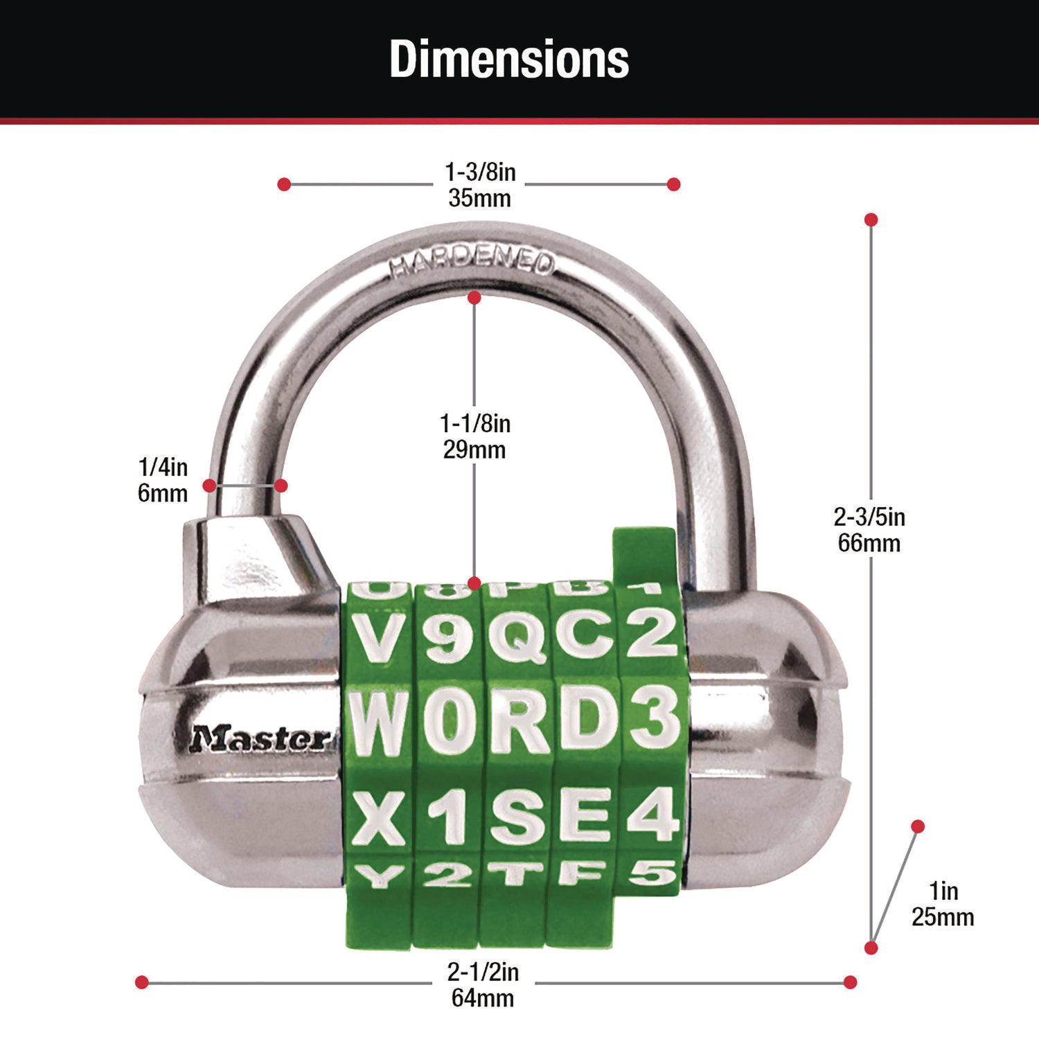 Master Lock Password Plus Combination Lock, Hardened Steel Shackle, 2.5" Wide, Chrome/Assorted (1534D)