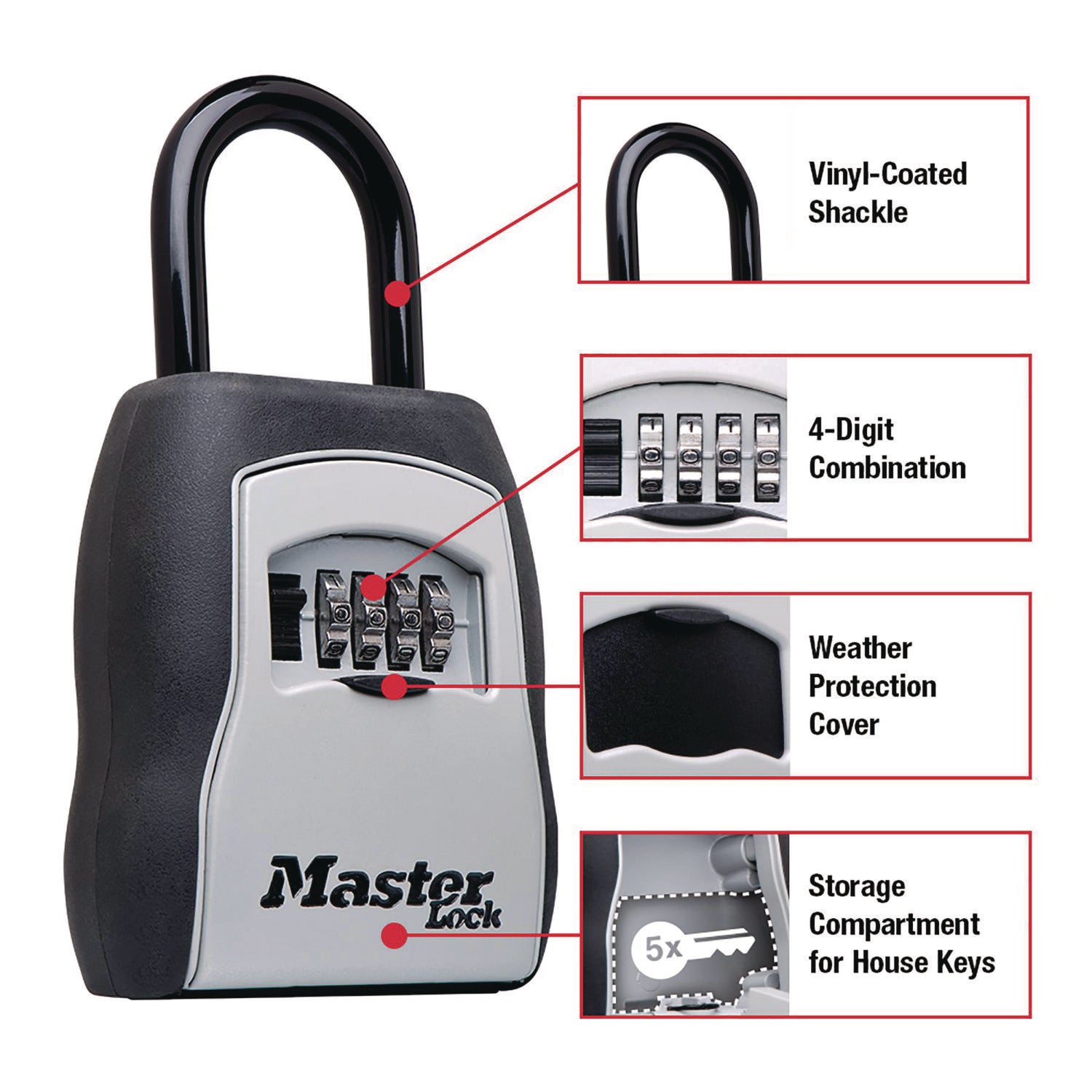 Master Lock Locking Combination 5 Key Steel Box, 3.25" Wide, Black/Silver (5400D)