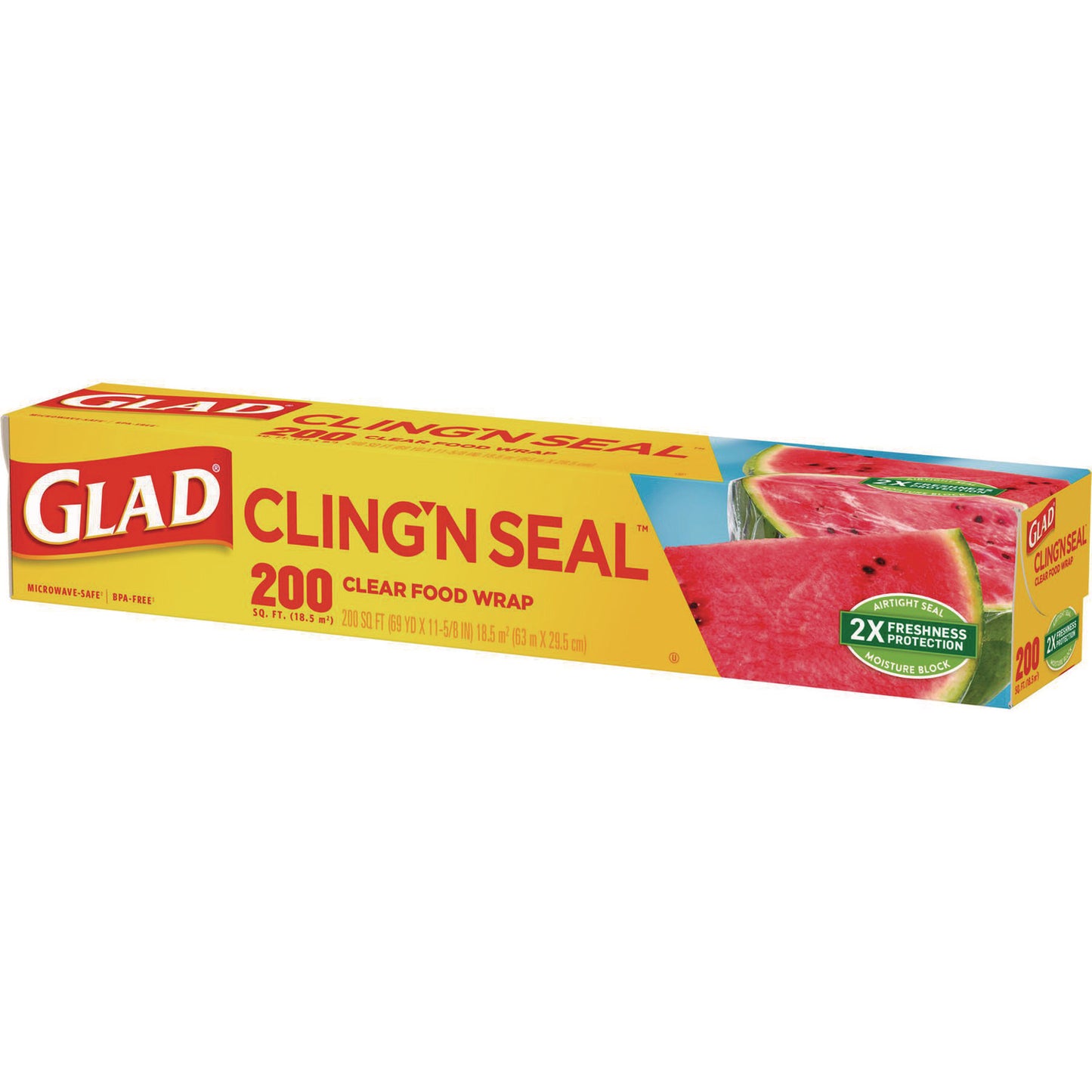 Glad Cling'N Seal Plastic Food Wrap, 200 Square Foot Roll, Clear, 12 Rolls/Carton (00020CT)