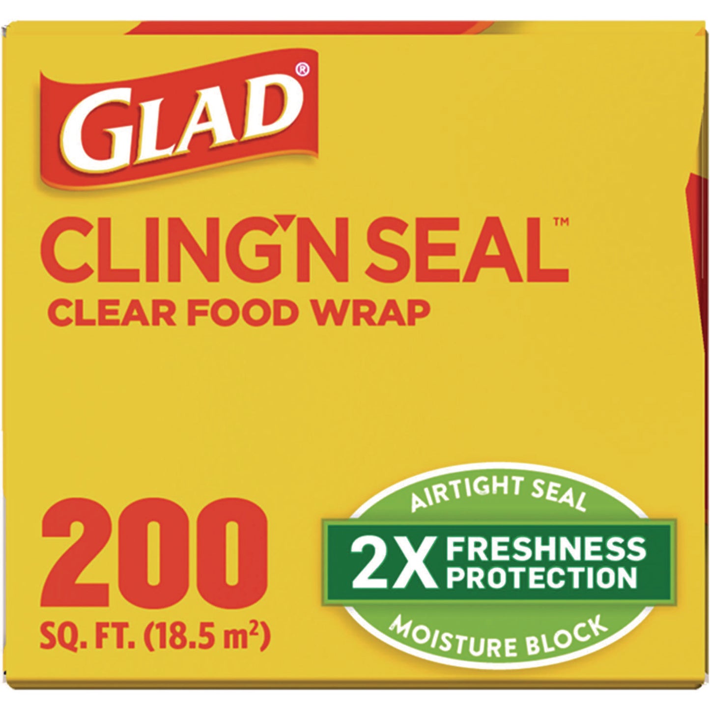 Glad Cling'N Seal Plastic Food Wrap, 200 Square Foot Roll, Clear, 12 Rolls/Carton (00020CT)