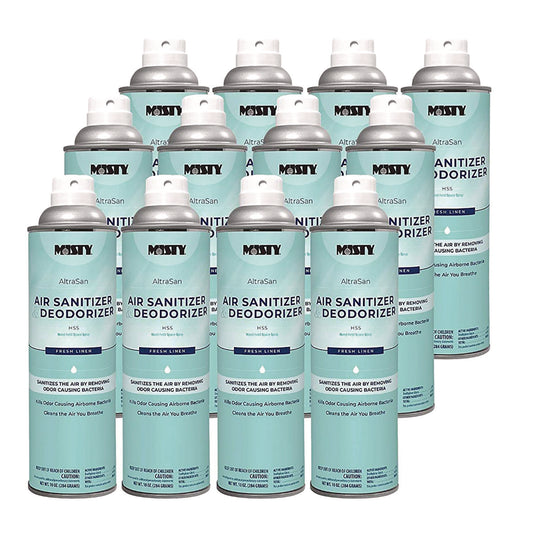 Misty Handheld Air Sanitizer/Deodorizer, Fresh Linen, 10 oz Aerosol Spray, 12/Carton (1037236)