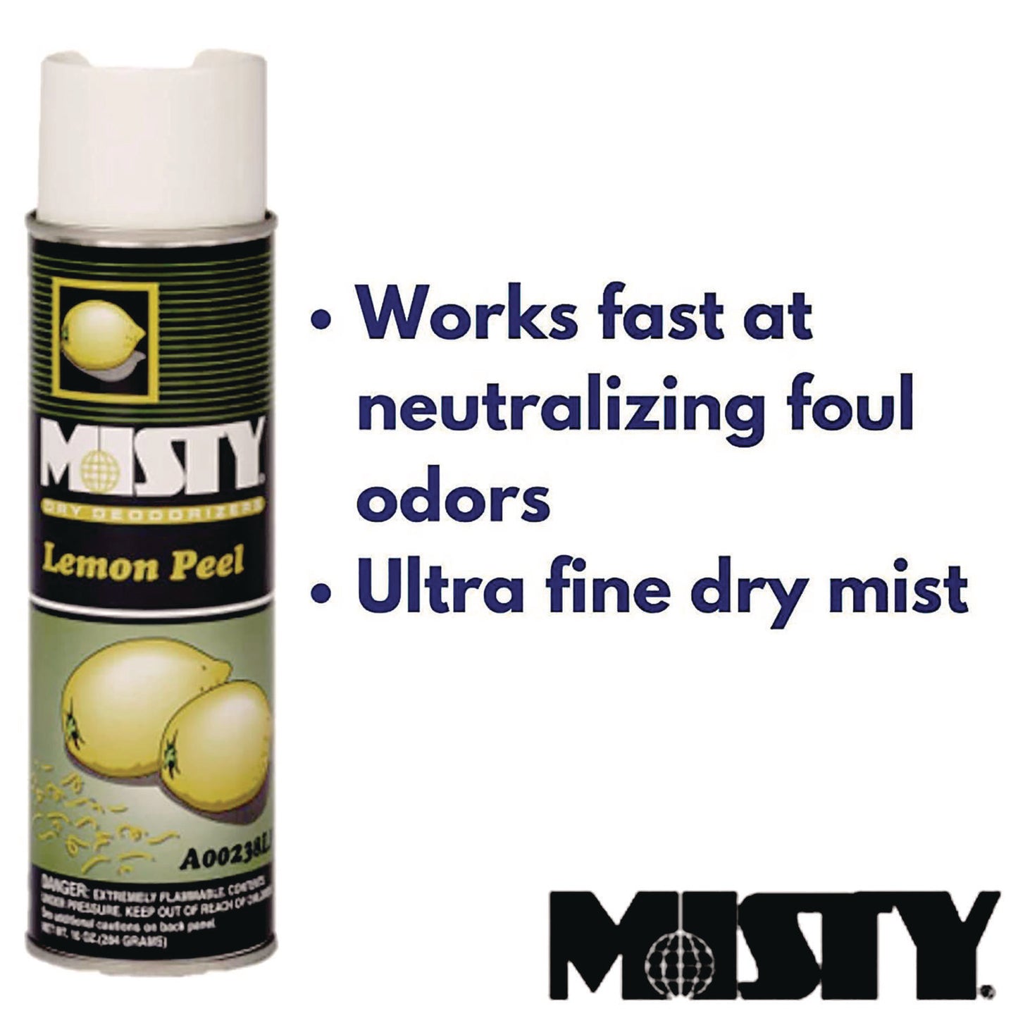 Misty Handheld Air Deodorizer, Lemon Peel, 10 oz Aerosol Spray, 12/Carton (1001842)