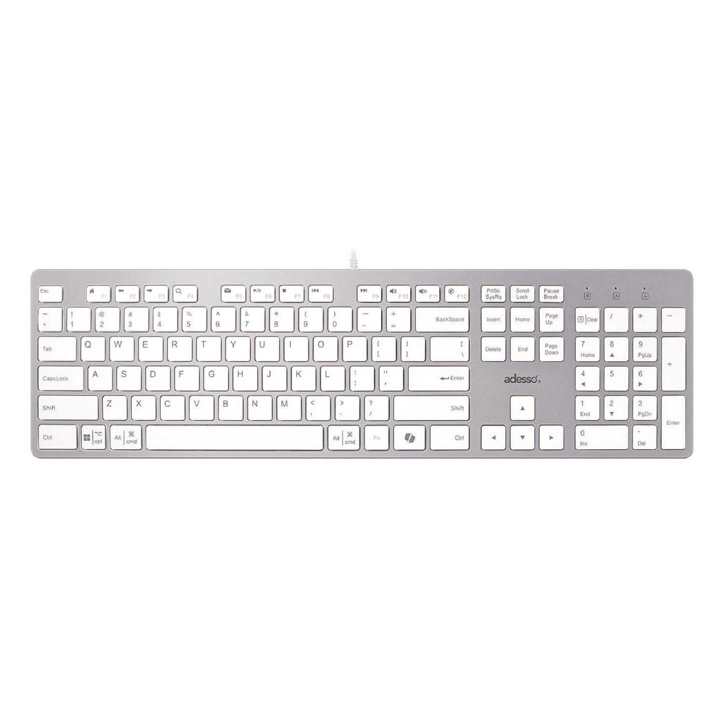 Adesso AKB-730UW Keyboard, Silver/White