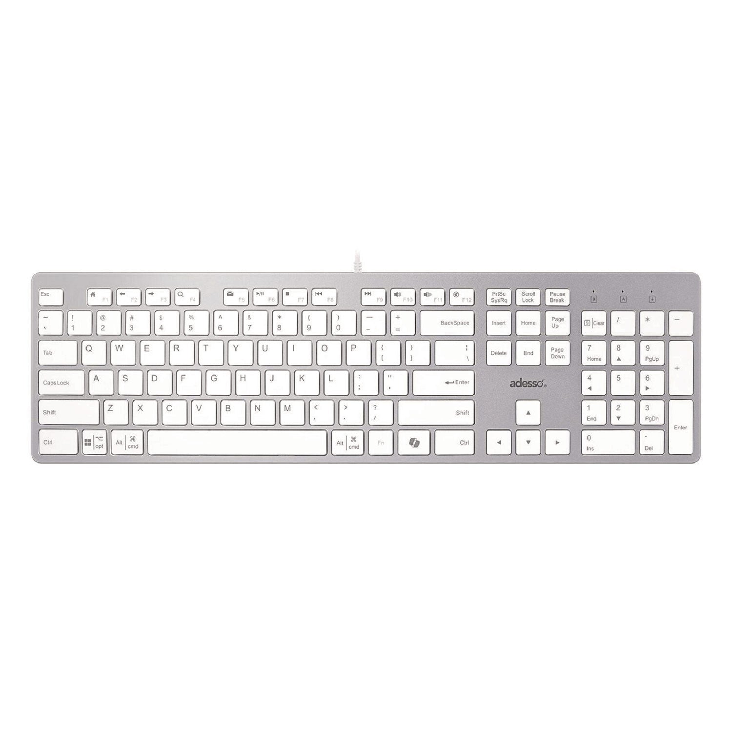 Adesso AKB-730UW Keyboard, Silver/White