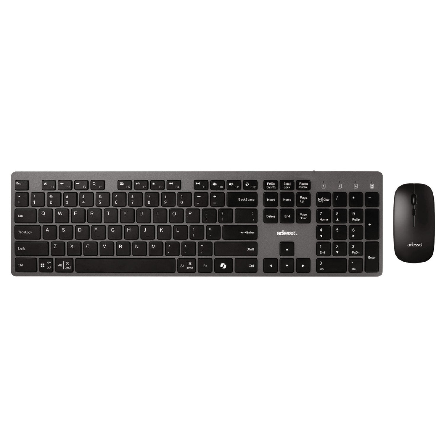 Adesso WKB-7300 Wireless Keyboard and Mouse, 2.4 GHz Frequency/30 ft Wireless Range, Gray/Black