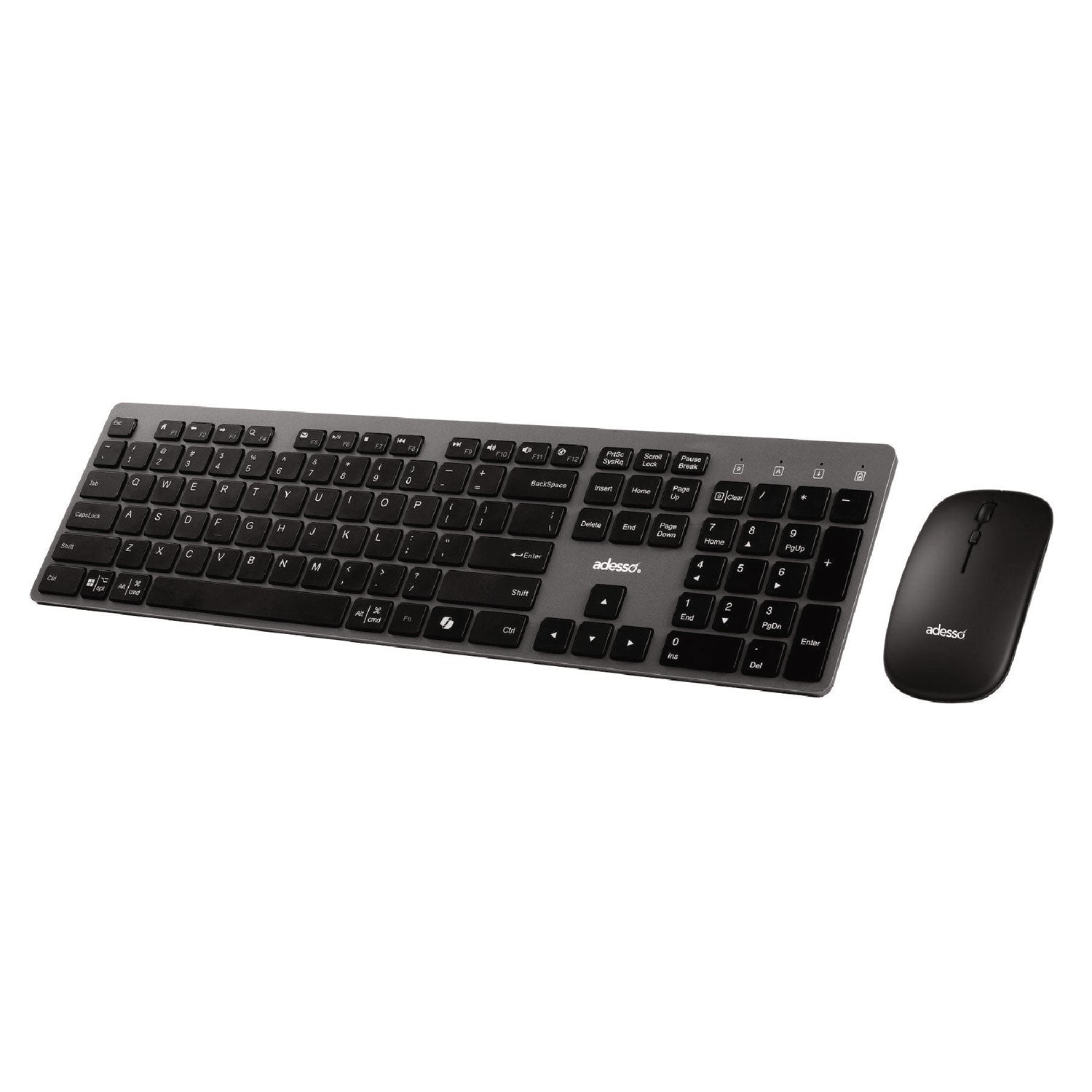 Adesso WKB-7300 Wireless Keyboard and Mouse, 2.4 GHz Frequency/30 ft Wireless Range, Gray/Black